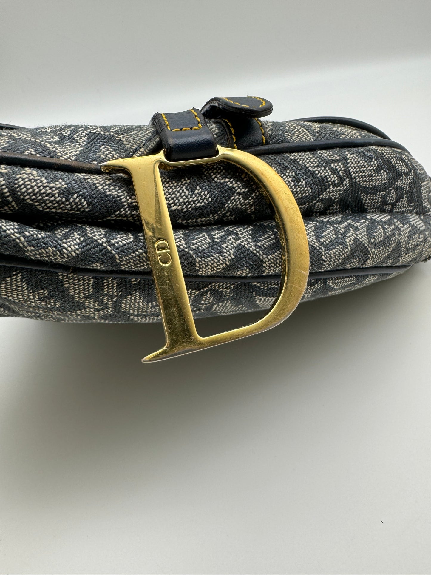 Authentic Christian Dior Navy Blue Trotter Canvas Saddle Shoulder Bag