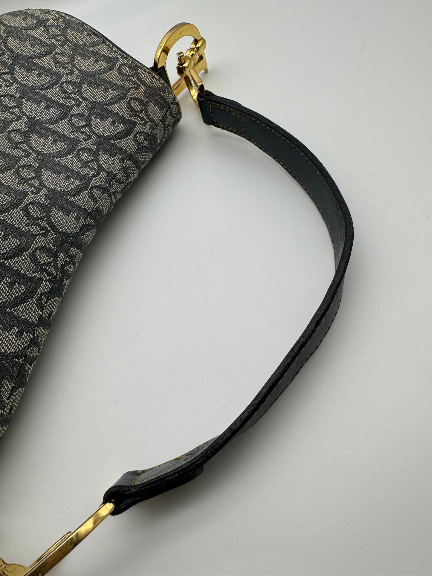 Authentic Christian Dior Navy Blue Trotter Canvas Saddle Shoulder Bag