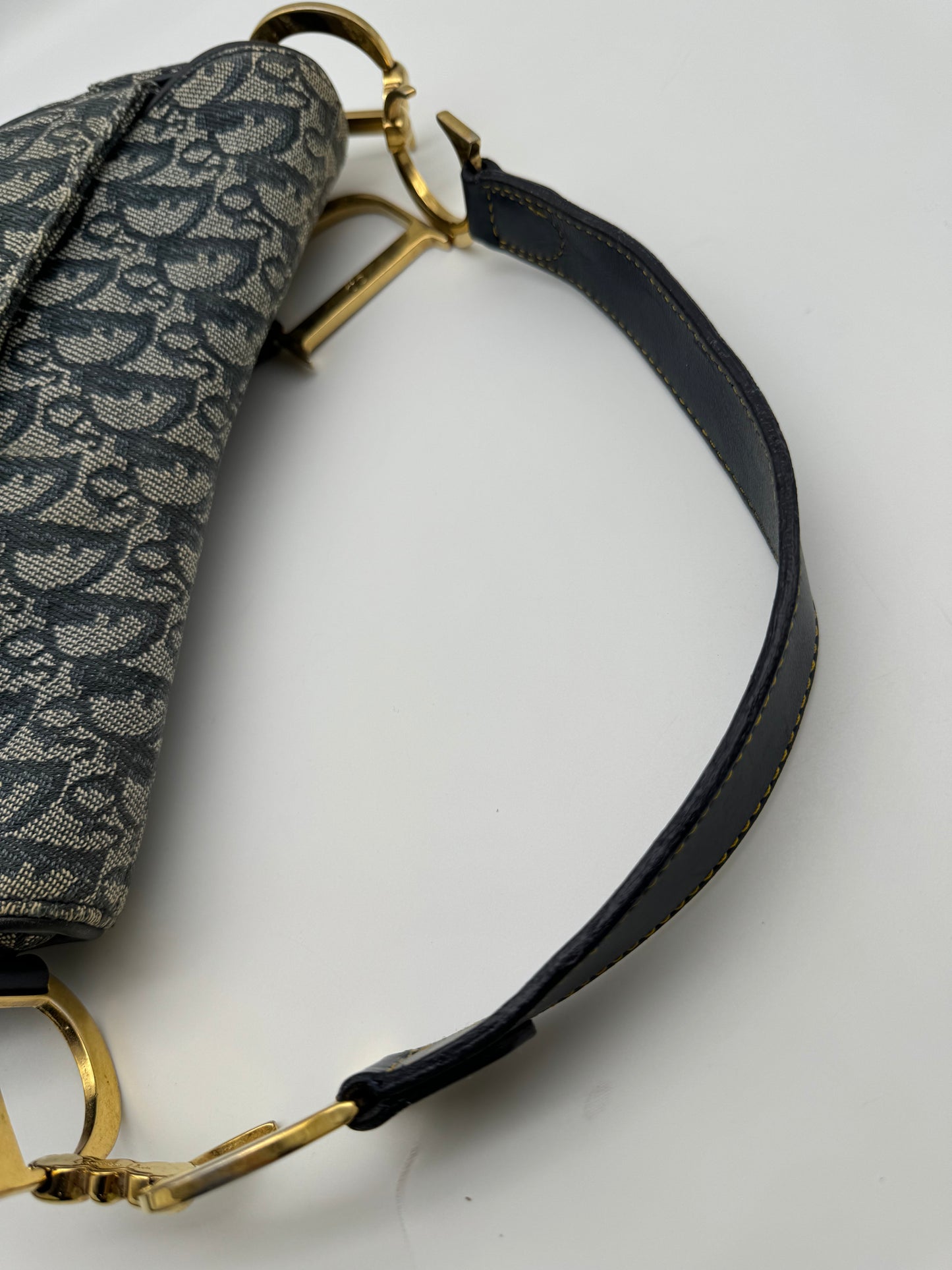 Authentic Christian Dior Navy Blue Trotter Canvas Saddle Shoulder Bag