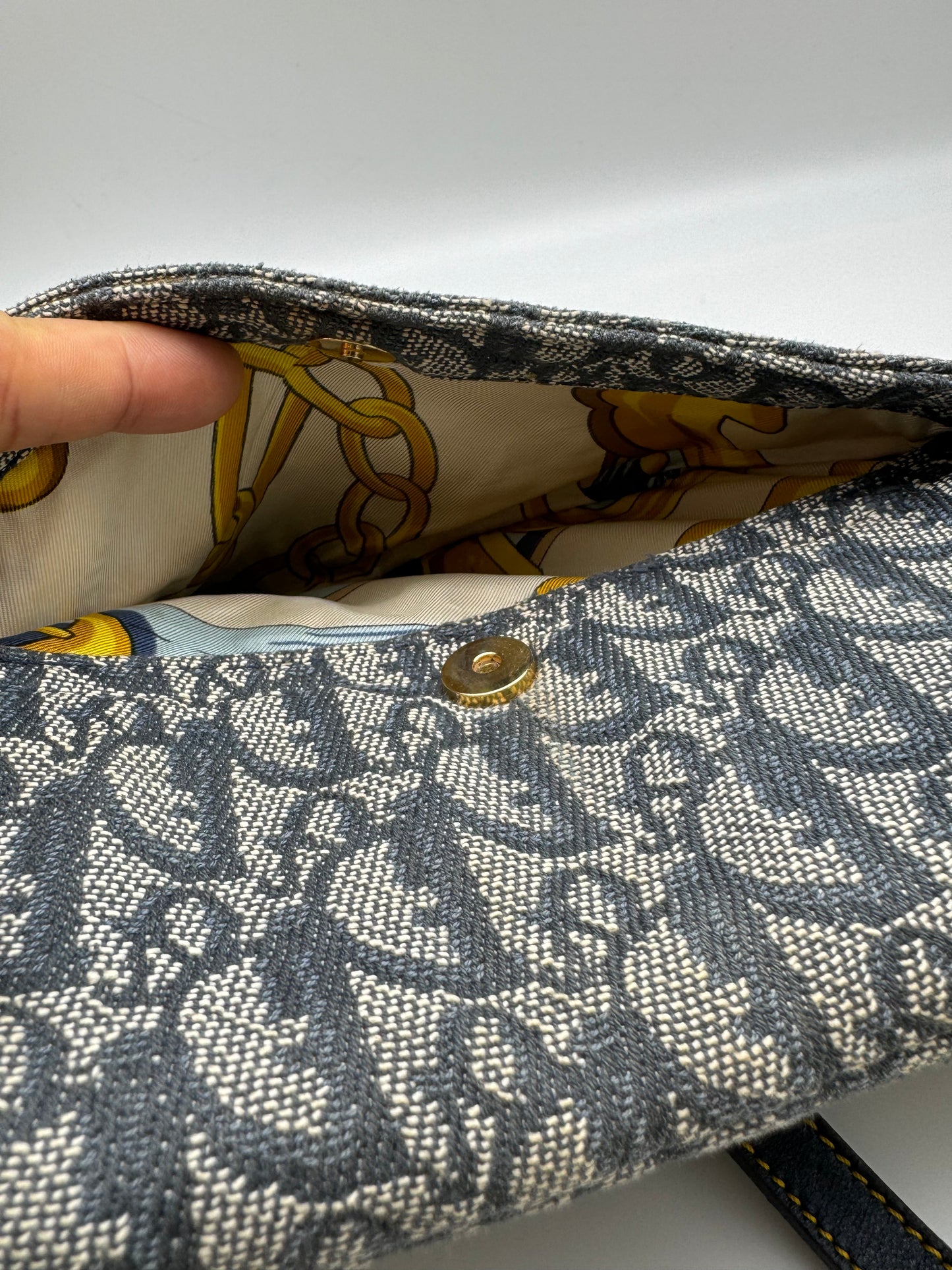Authentic Christian Dior Navy Blue Trotter Canvas Saddle Shoulder Bag