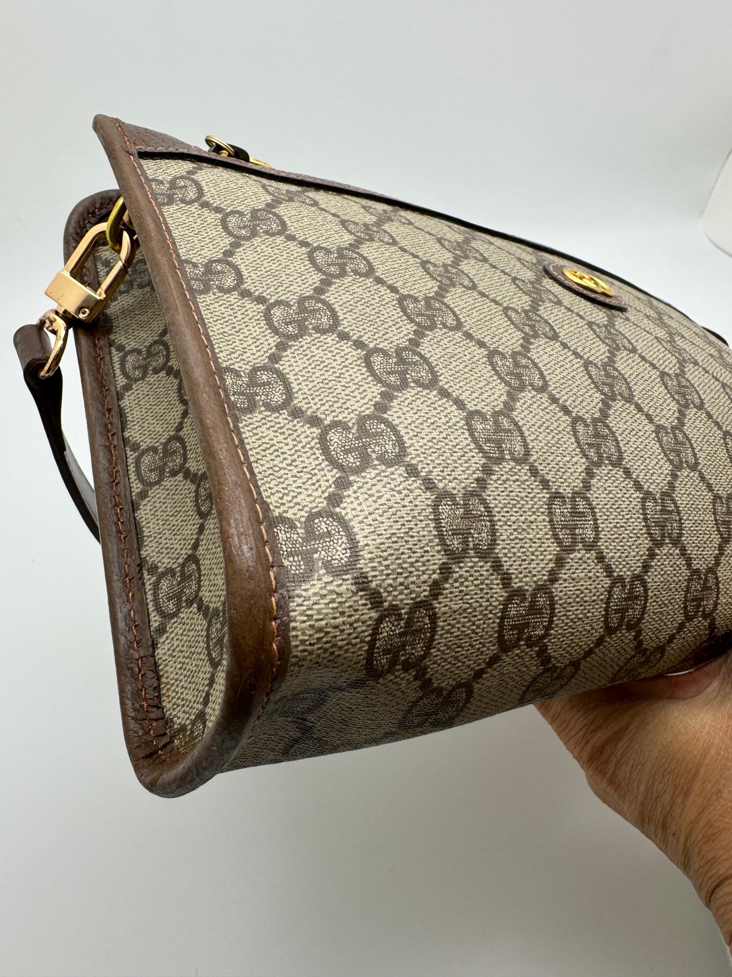 Authentic GUCCI Clutch Brown Monogram Added Strap Shoulder Bag