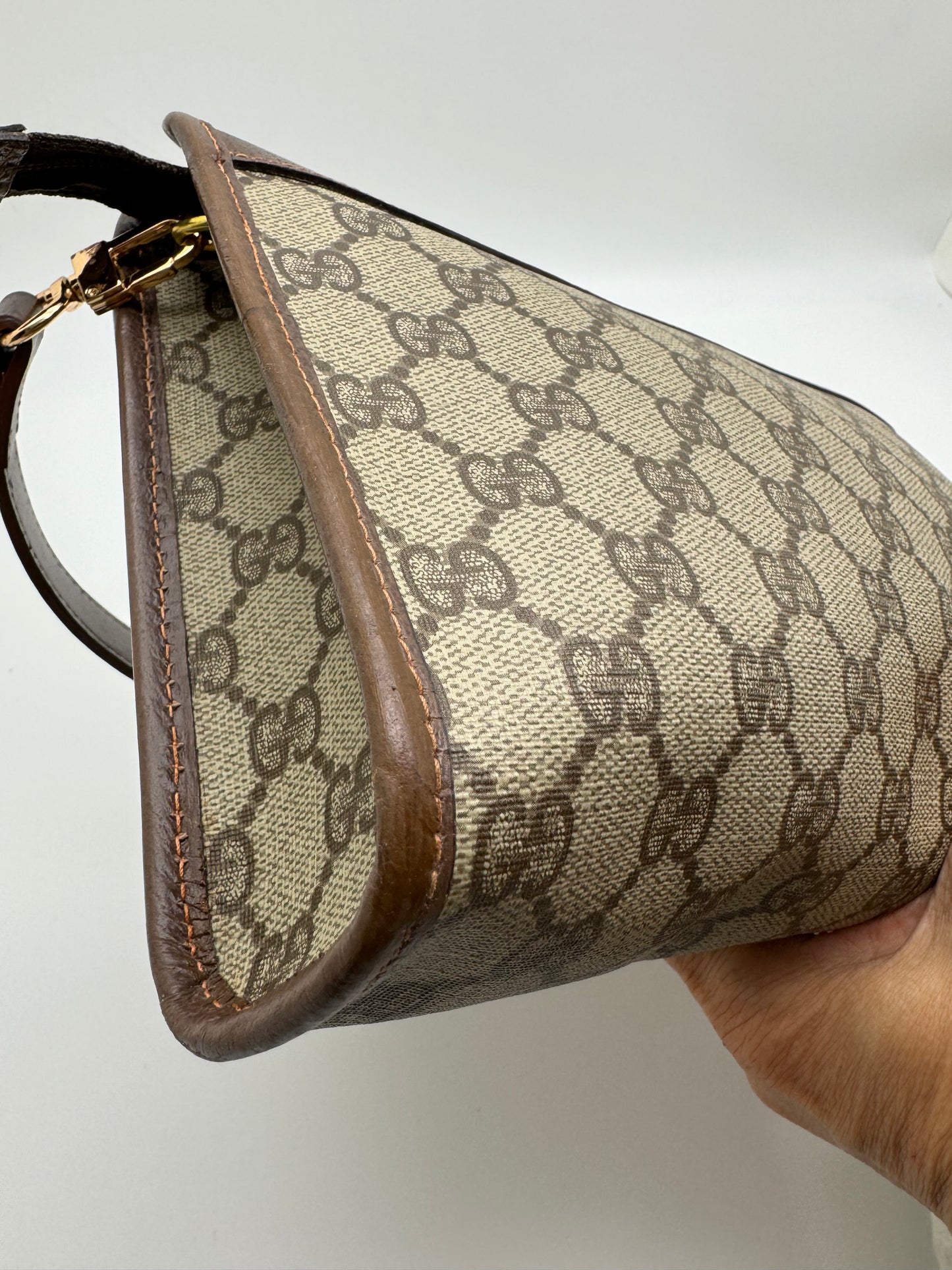Authentic GUCCI Clutch Brown Monogram Added Strap Shoulder Bag