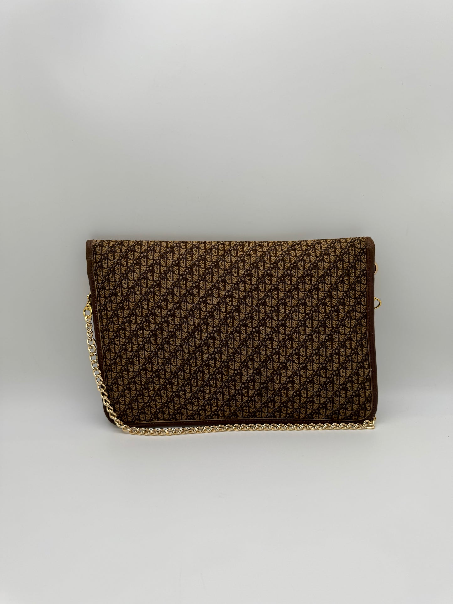 Authentic Dior Envelope Clutch Brown Trotter Canvas Added Strap Shoulder Bag