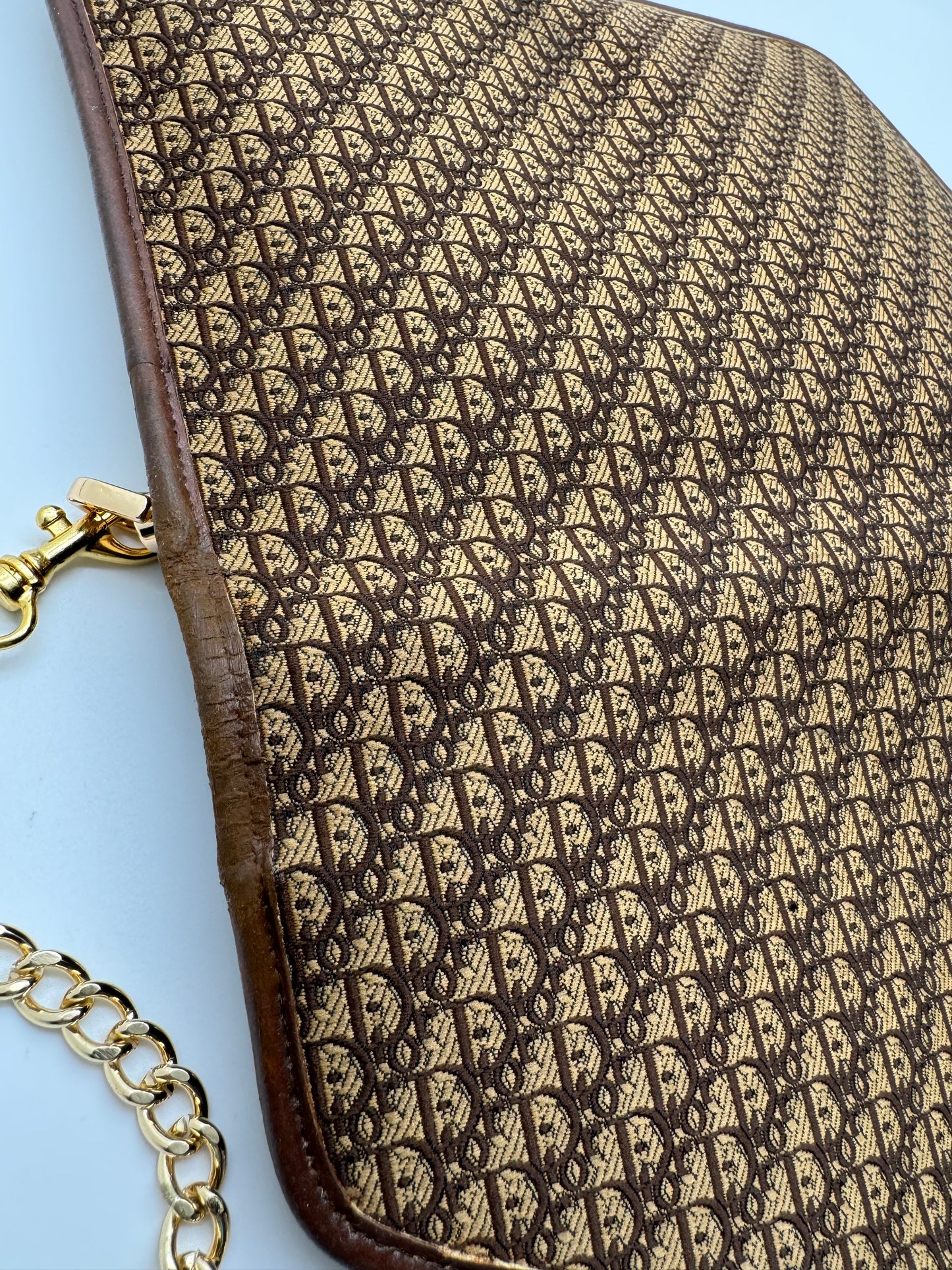 Authentic Dior Envelope Clutch Brown Trotter Canvas Added Strap Shoulder Bag