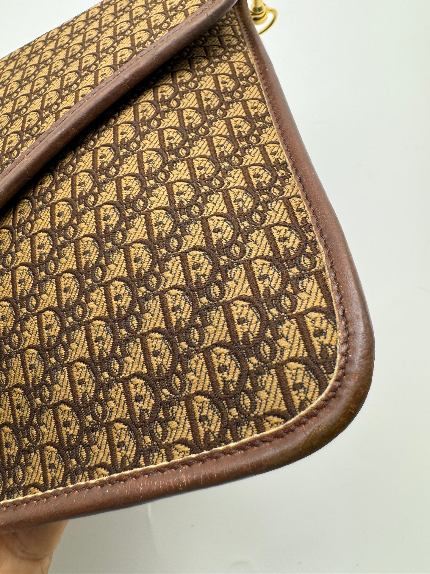 Authentic Dior Envelope Clutch Brown Trotter Canvas Added Strap Shoulder Bag