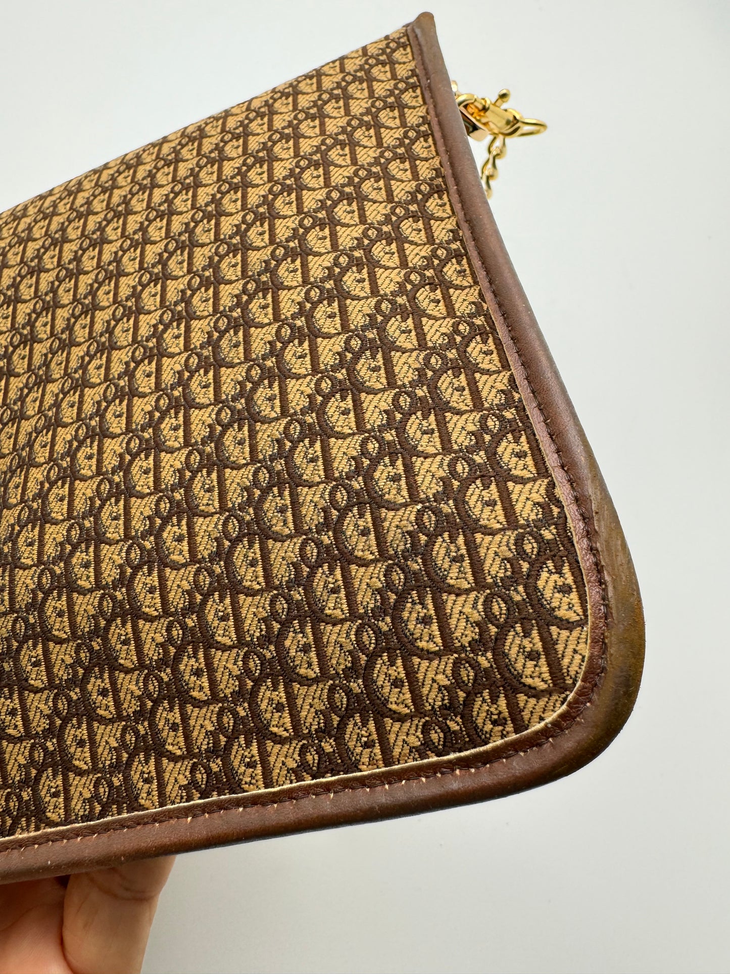 Authentic Dior Envelope Clutch Brown Trotter Canvas Added Strap Shoulder Bag