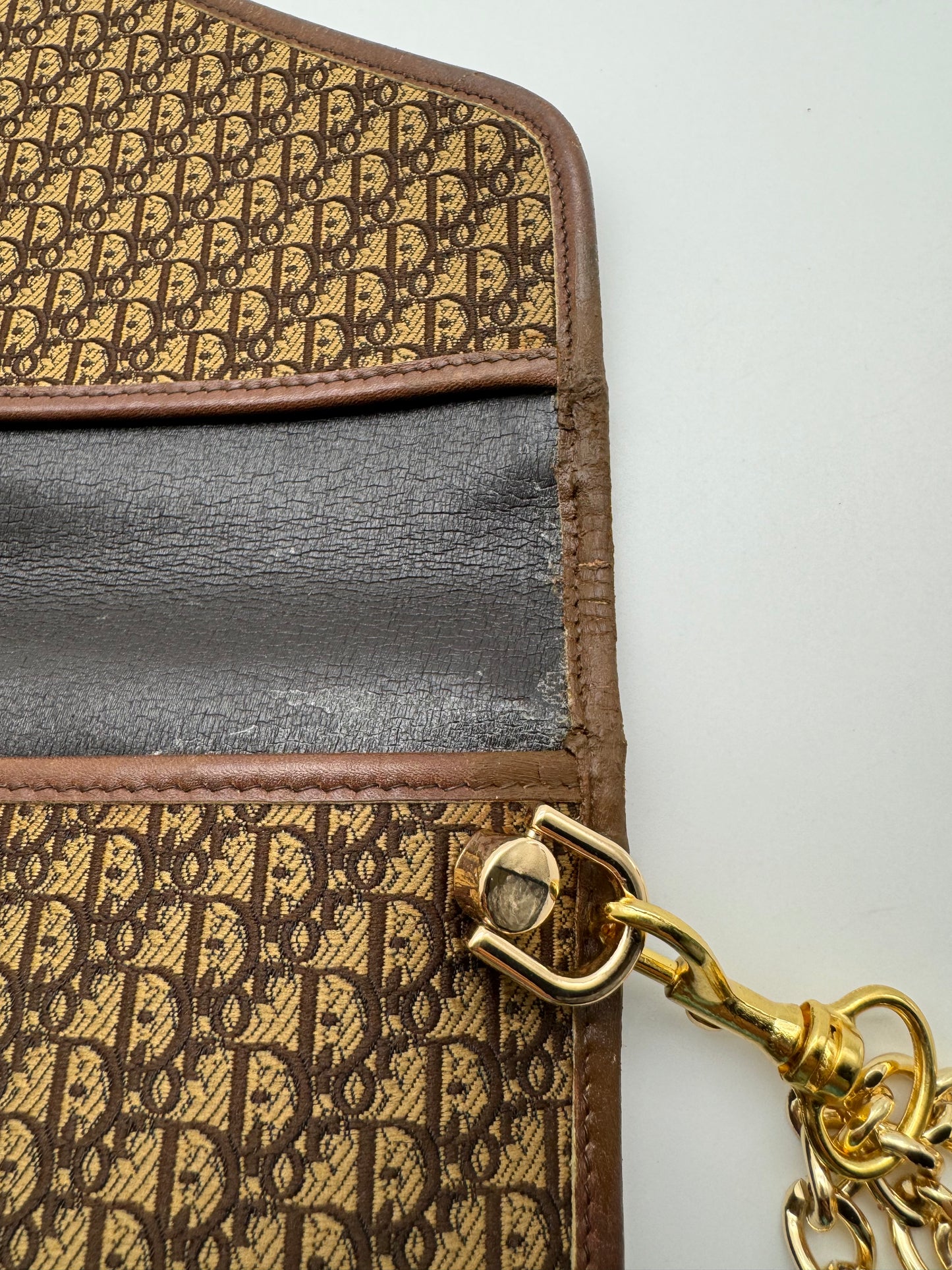 Authentic Dior Envelope Clutch Brown Trotter Canvas Added Strap Shoulder Bag
