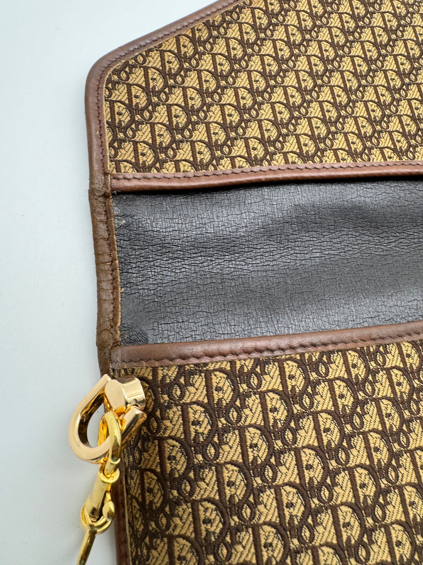 Authentic Dior Envelope Clutch Brown Trotter Canvas Added Strap Shoulder Bag