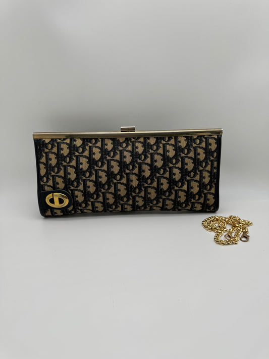 Authentic Dior Vintage Trotter Kiss-Lock Clutch Added Strap Shoulder Bag