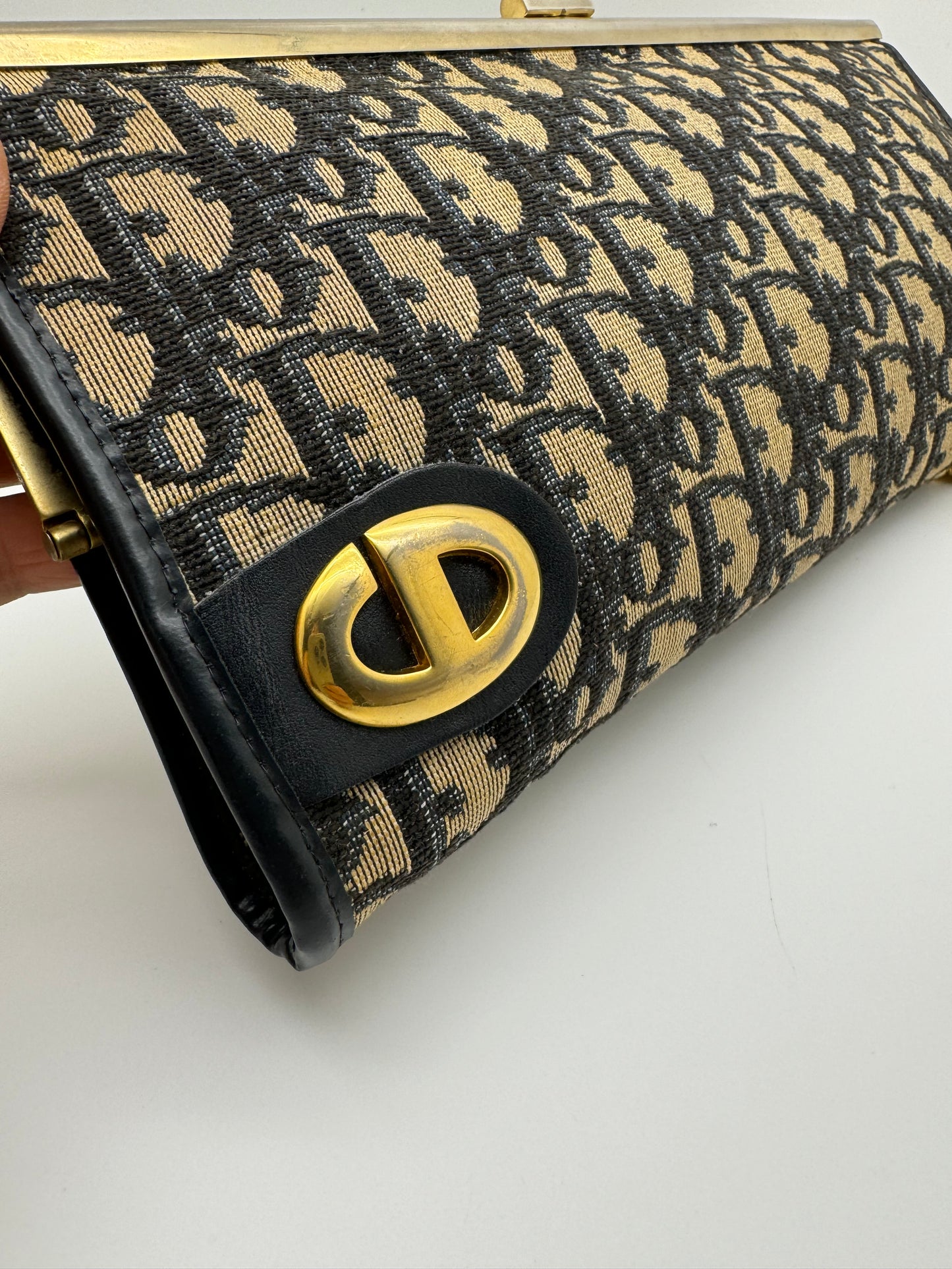 Authentic Dior Vintage Trotter Kiss-Lock Clutch Added Strap Shoulder Bag