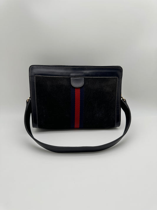 Authentic GUCCI Black Suede Clutch Added Strap Shoulder Bag