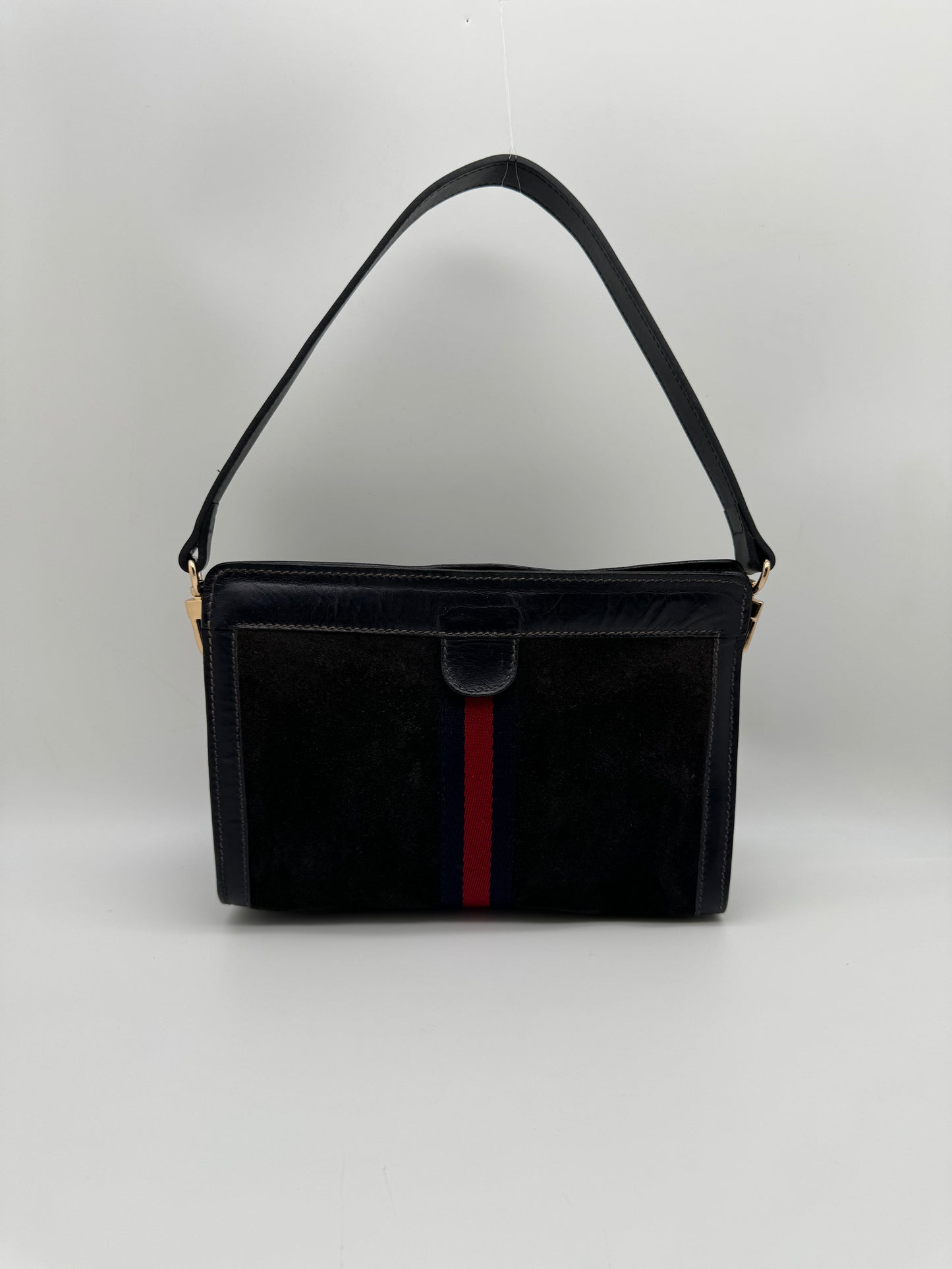 Authentic GUCCI Black Suede Clutch Added Strap Shoulder Bag