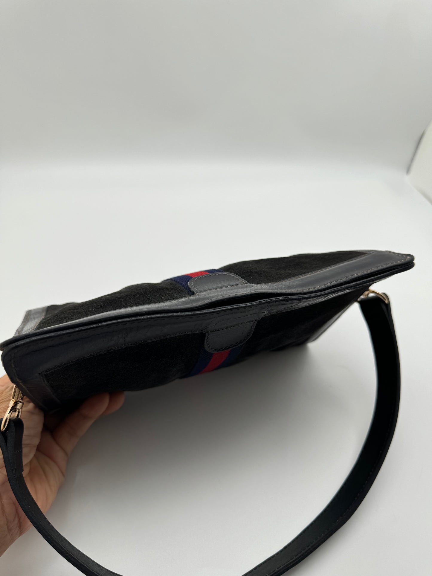 Authentic GUCCI Black Suede Clutch Added Strap Shoulder Bag