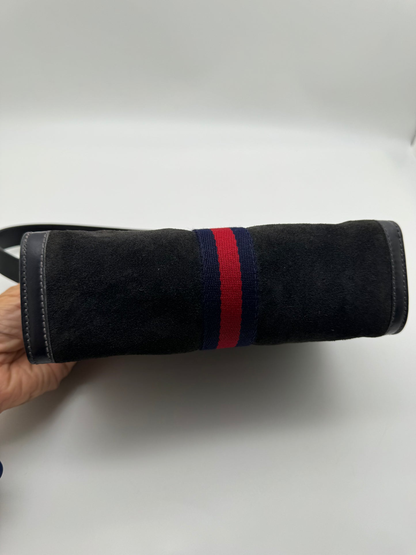 Authentic GUCCI Black Suede Clutch Added Strap Shoulder Bag