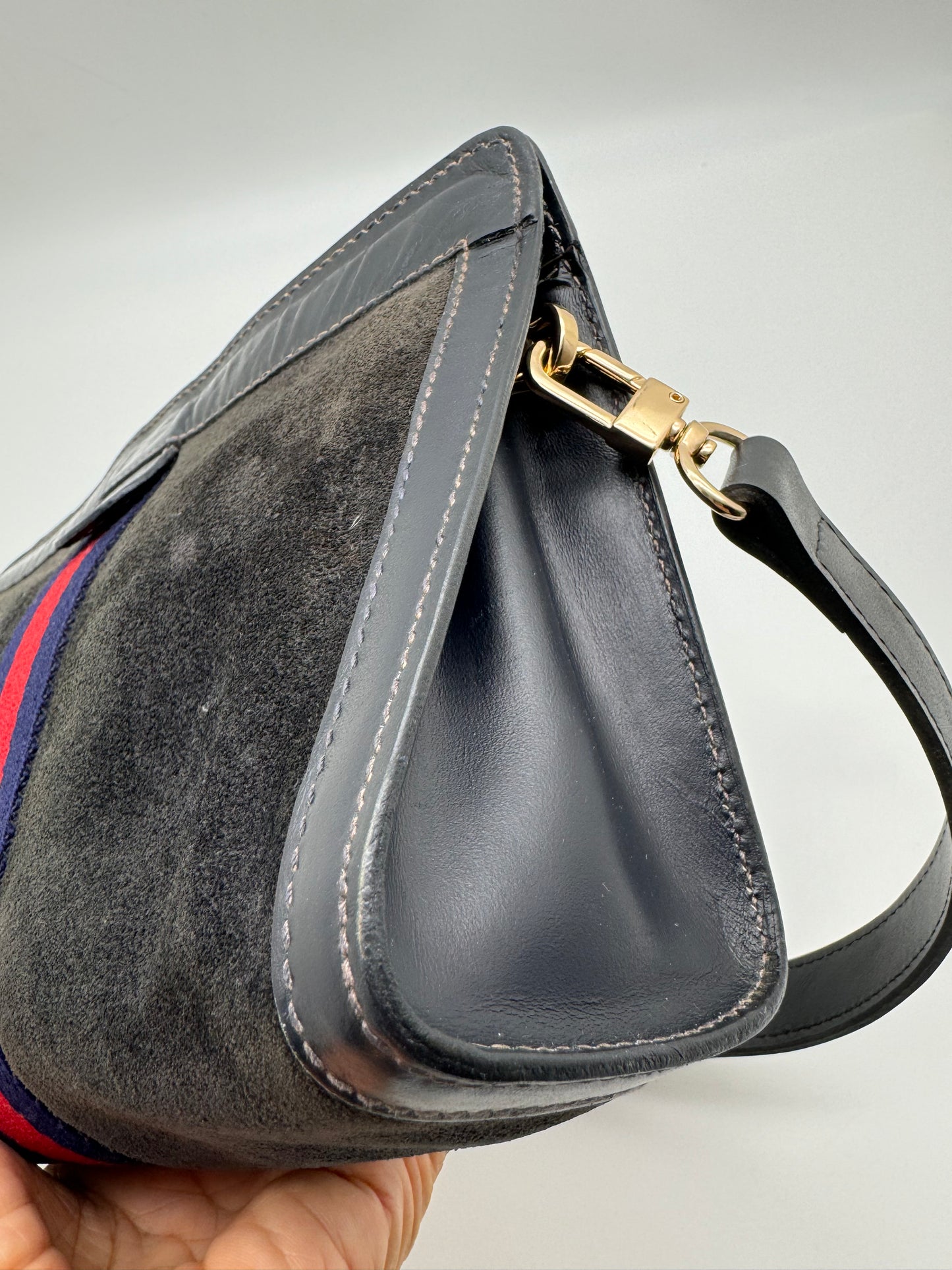 Authentic GUCCI Black Suede Clutch Added Strap Shoulder Bag