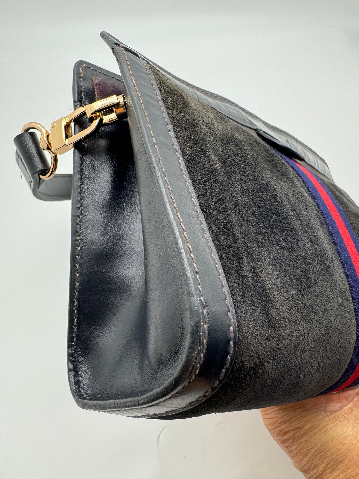 Authentic GUCCI Black Suede Clutch Added Strap Shoulder Bag