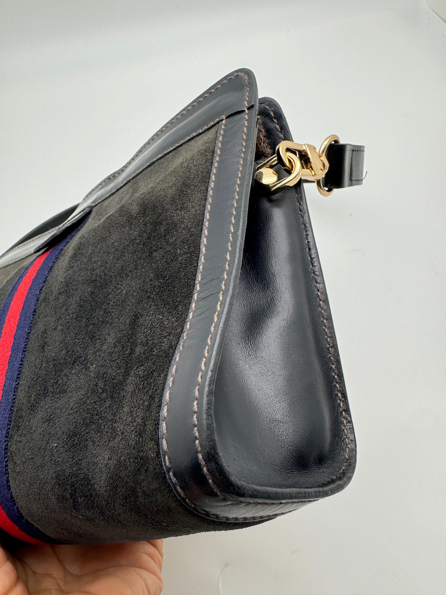Authentic GUCCI Black Suede Clutch Added Strap Shoulder Bag