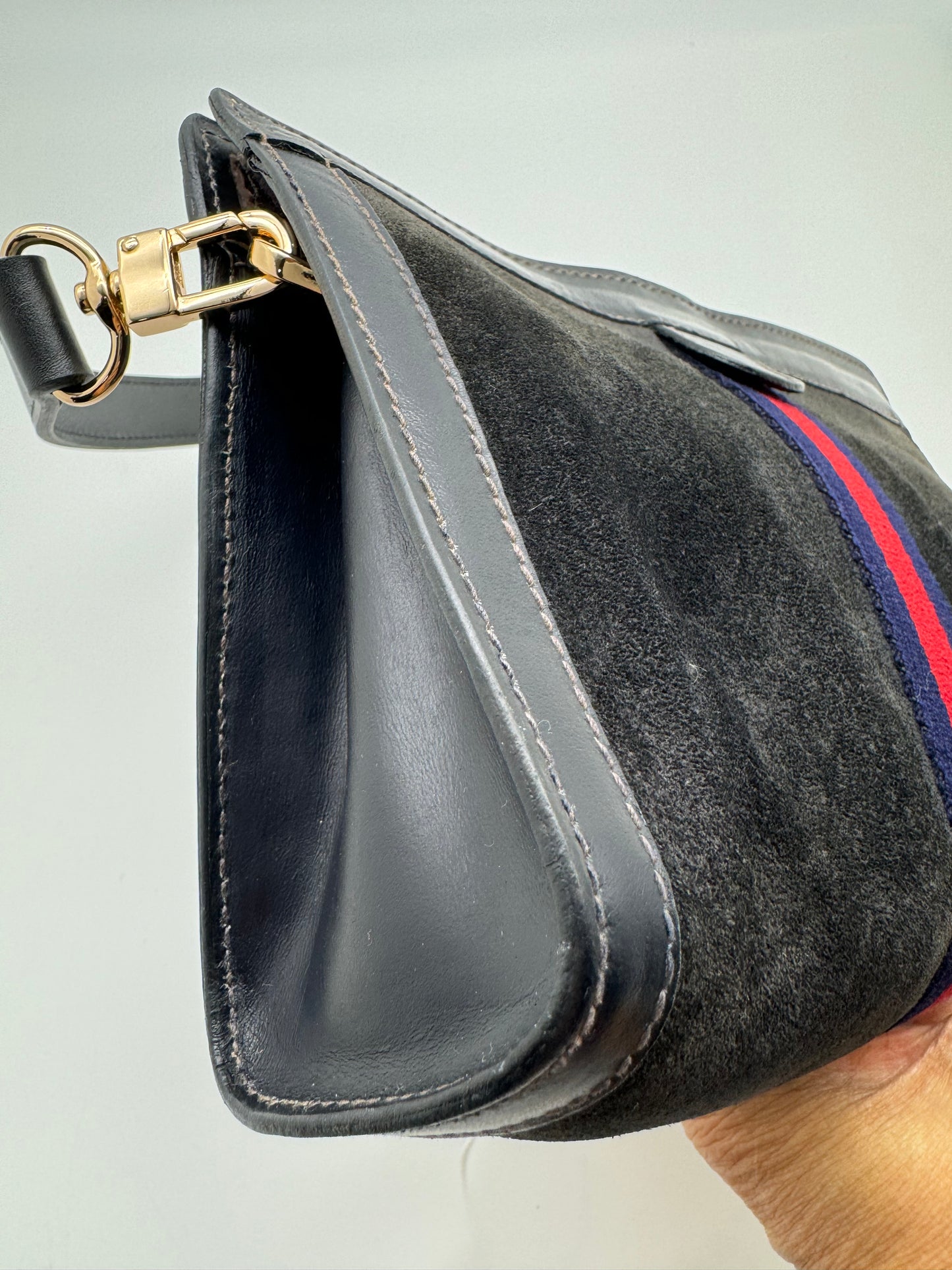 Authentic GUCCI Black Suede Clutch Added Strap Shoulder Bag