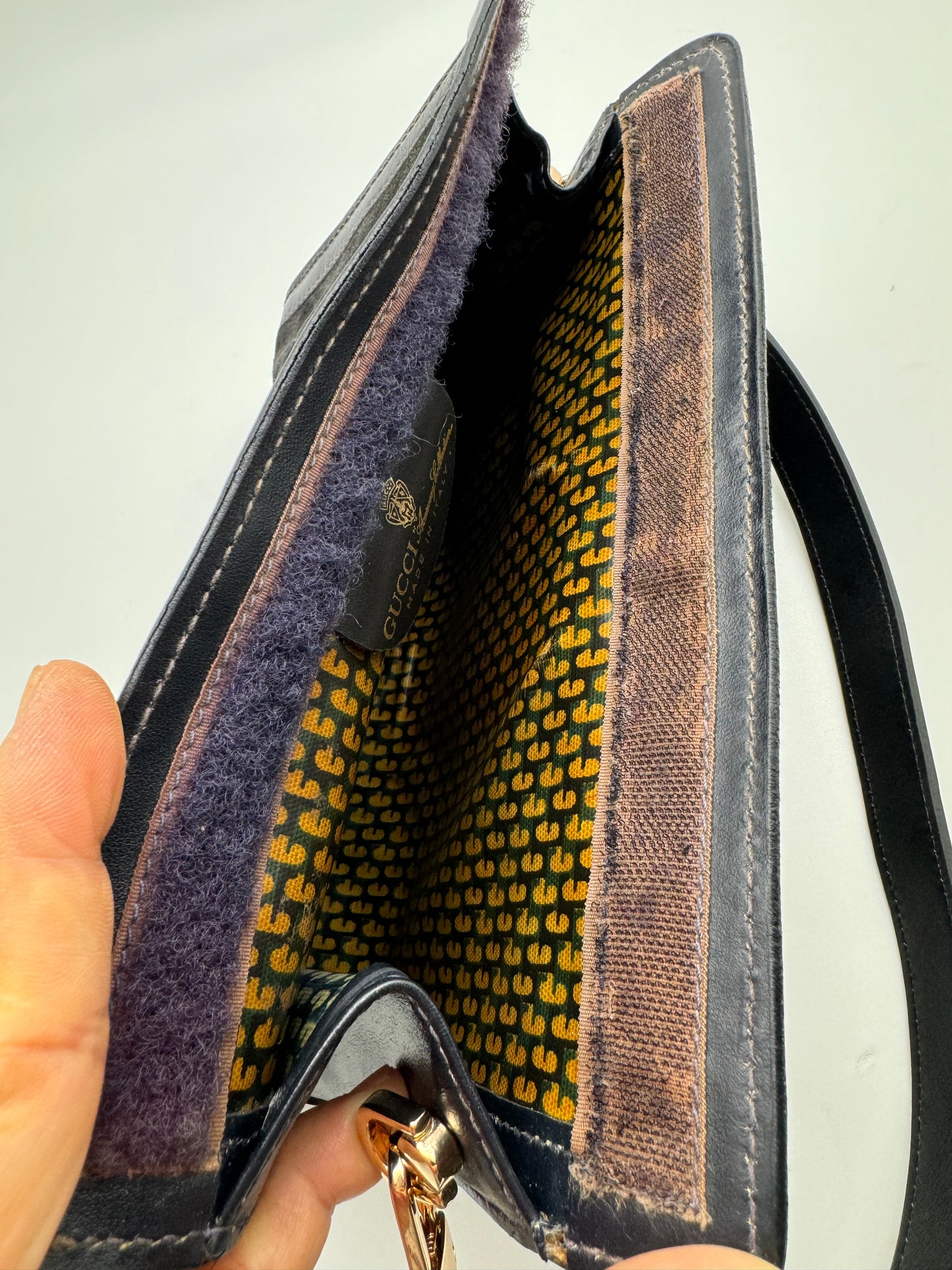 Authentic GUCCI Black Suede Clutch Added Strap Shoulder Bag
