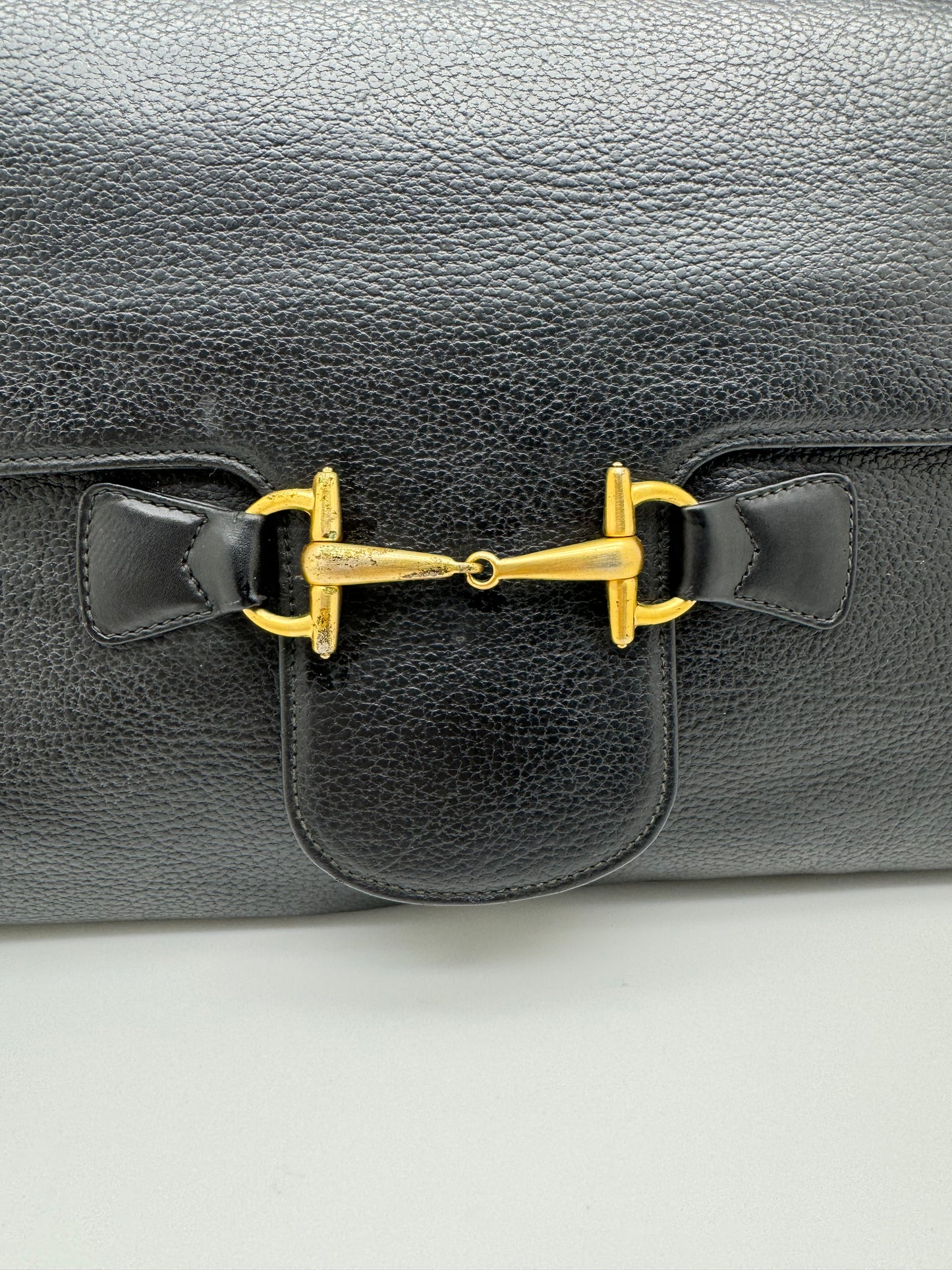 Authentic GUCCI Vintage Horsebit Black Leather Shoulder Bag