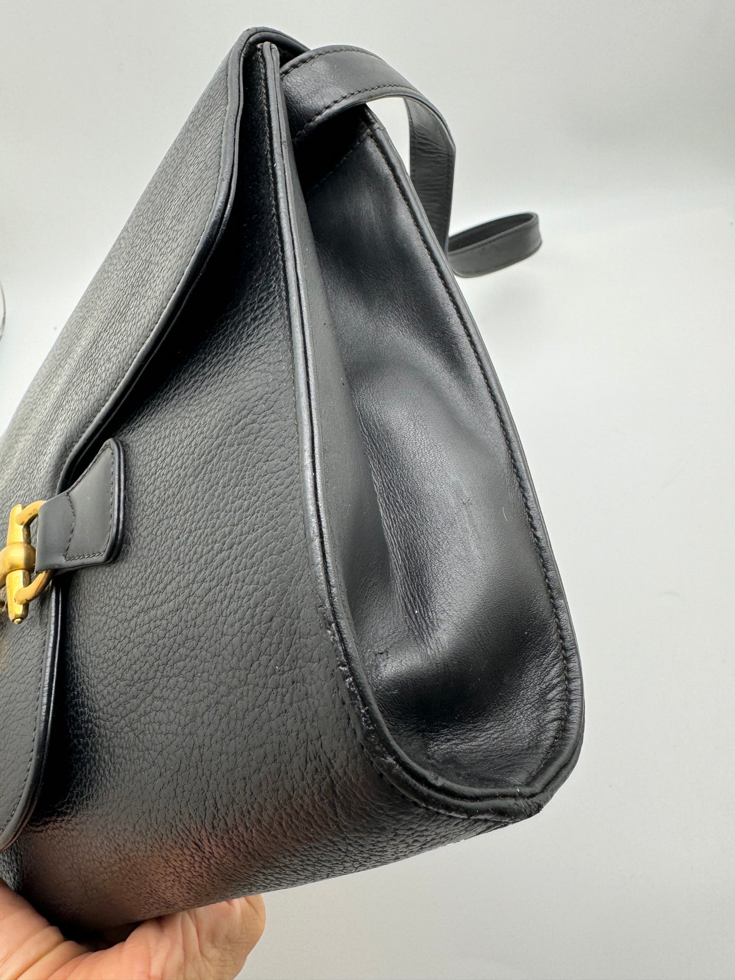 Authentic GUCCI Vintage Horsebit Black Leather Shoulder Bag