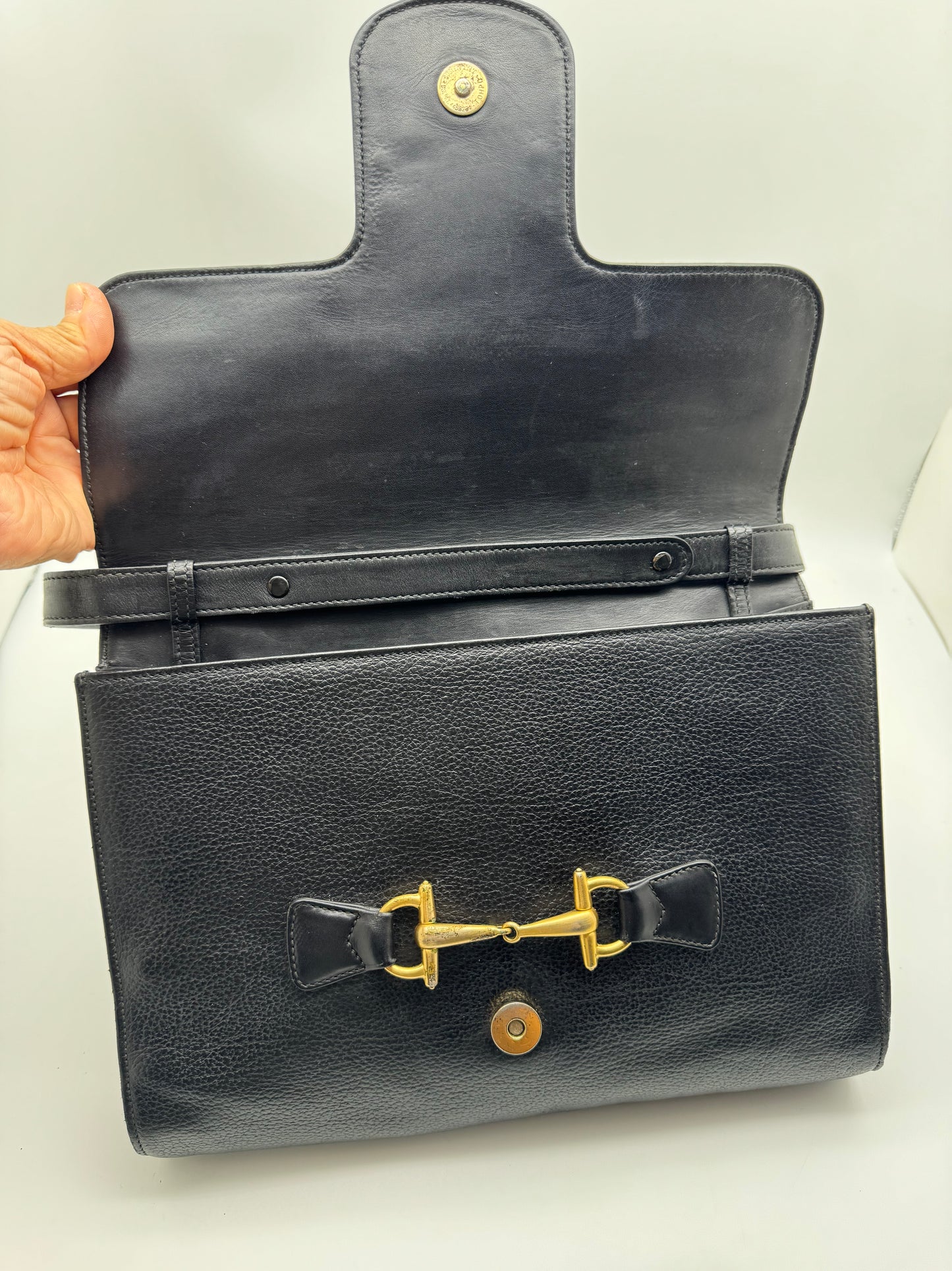 Authentic GUCCI Vintage Horsebit Black Leather Shoulder Bag