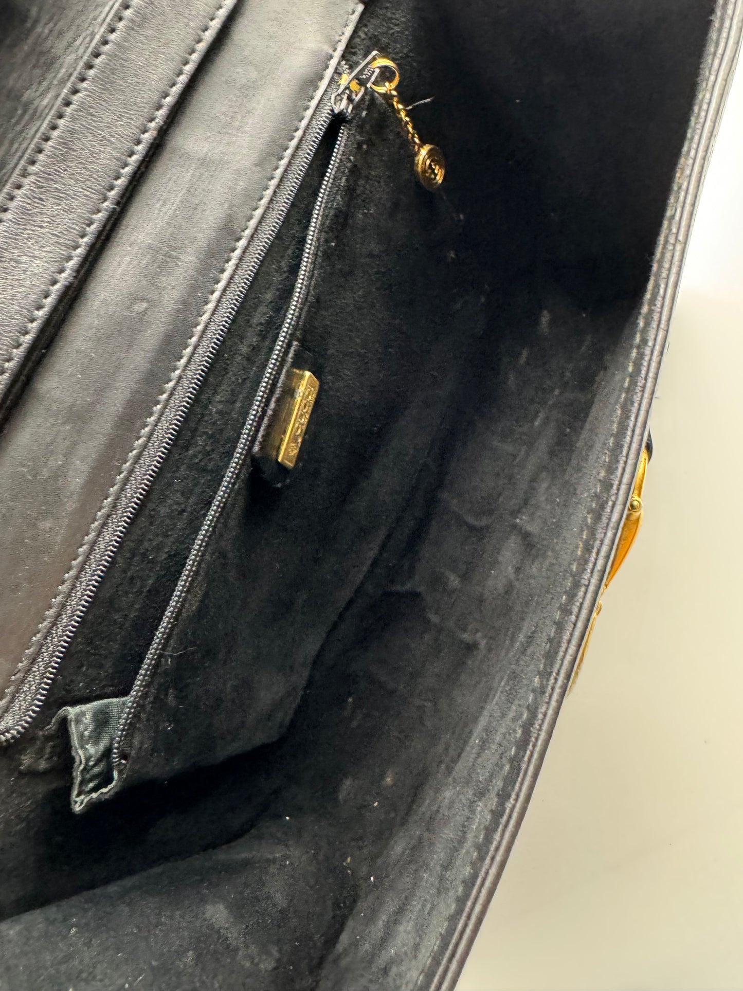 Authentic GUCCI Vintage Horsebit Black Leather Shoulder Bag