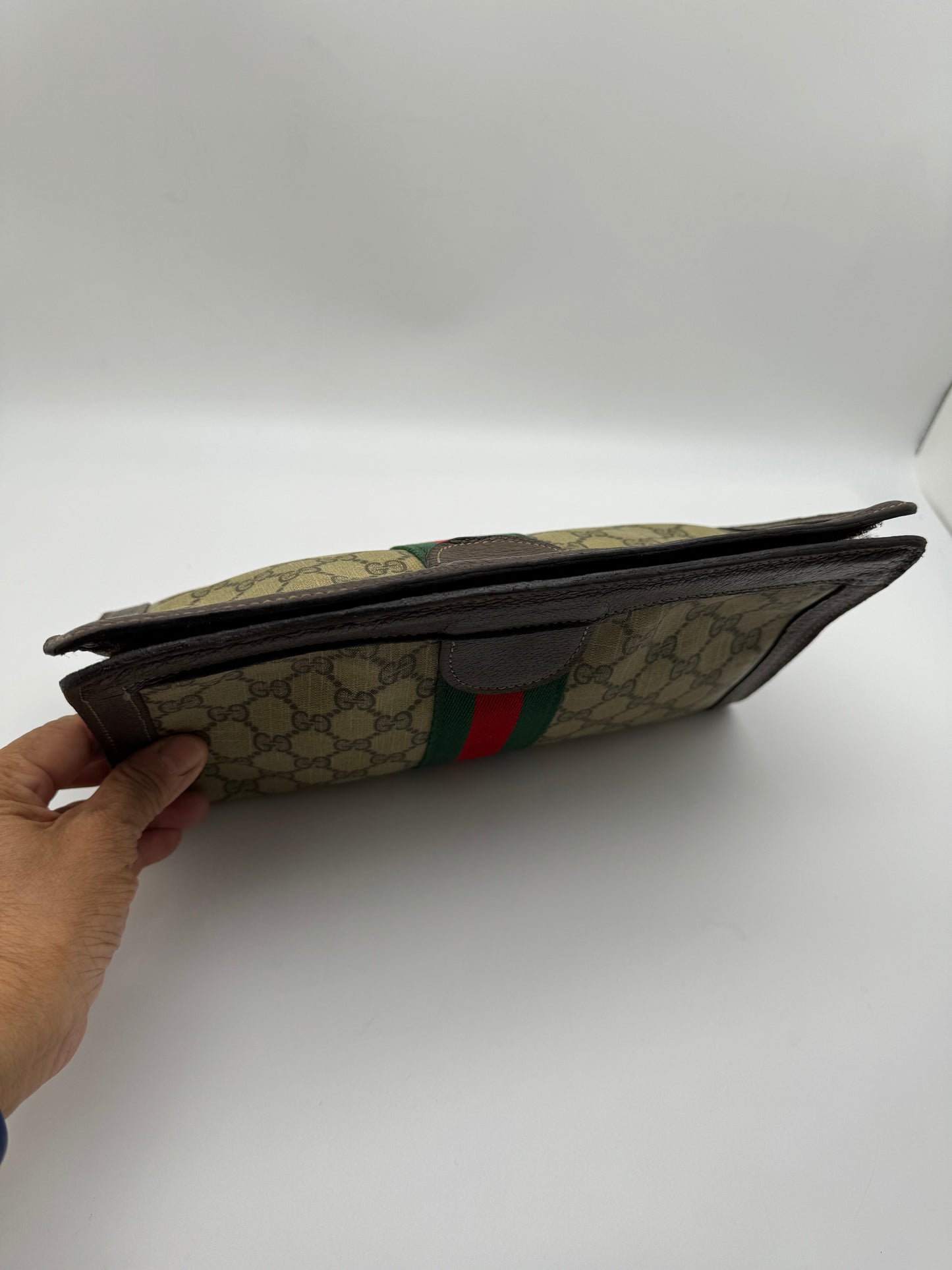 Authentic GUCCI Clutch Brown Monogram Added Strap Shoulder Crossbody Bag