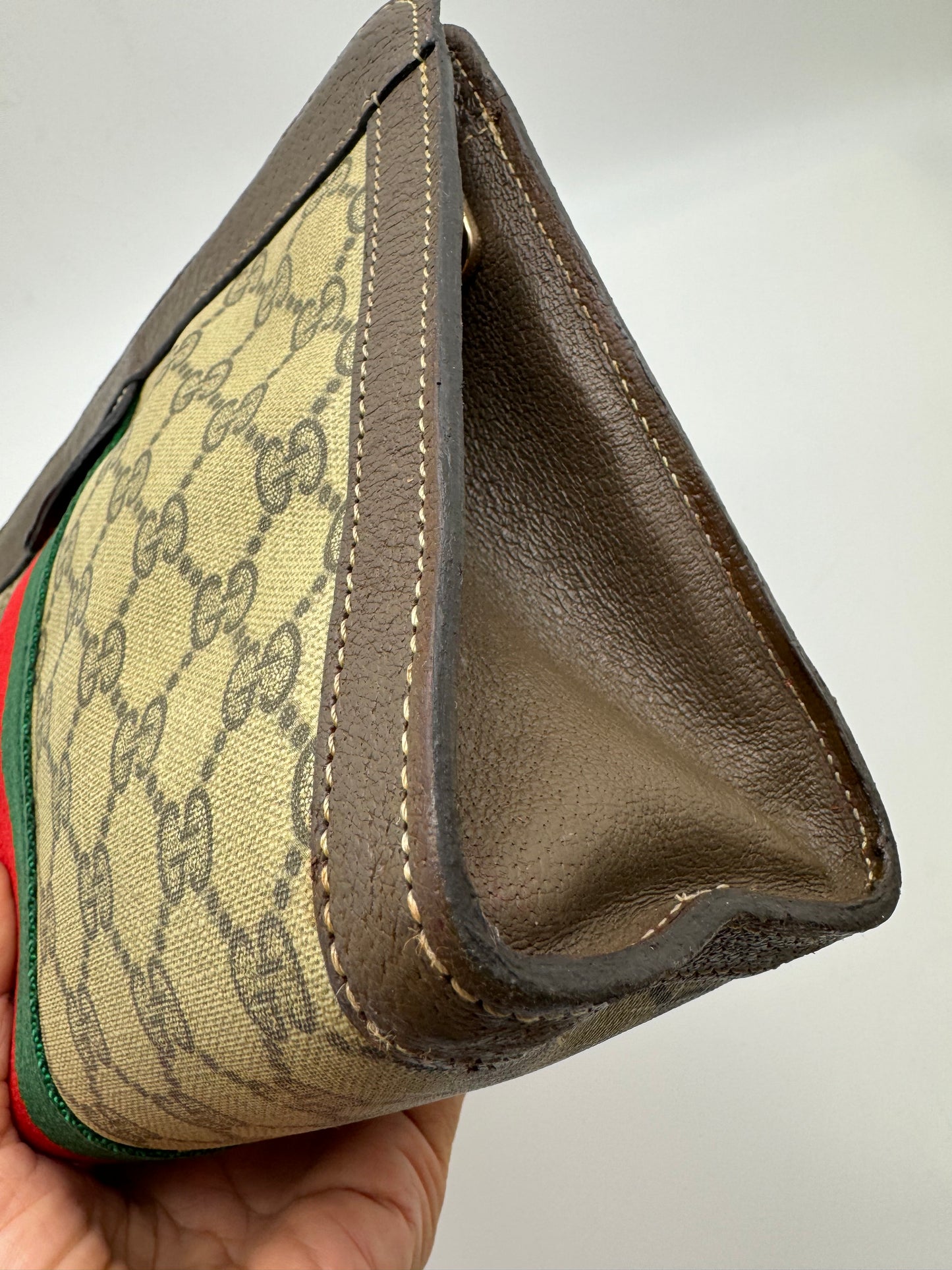 Authentic GUCCI Clutch Brown Monogram Added Strap Shoulder Crossbody Bag