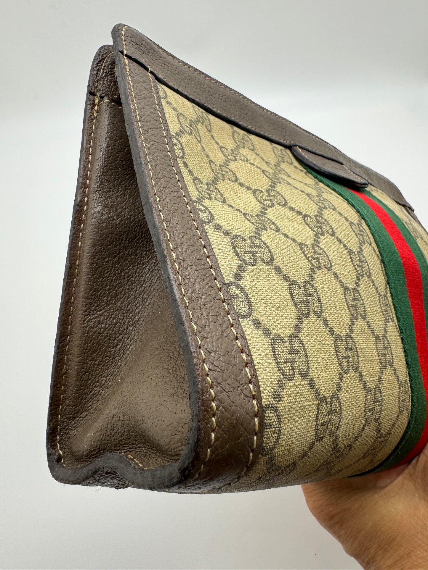 Authentic GUCCI Clutch Brown Monogram Added Strap Shoulder Crossbody Bag