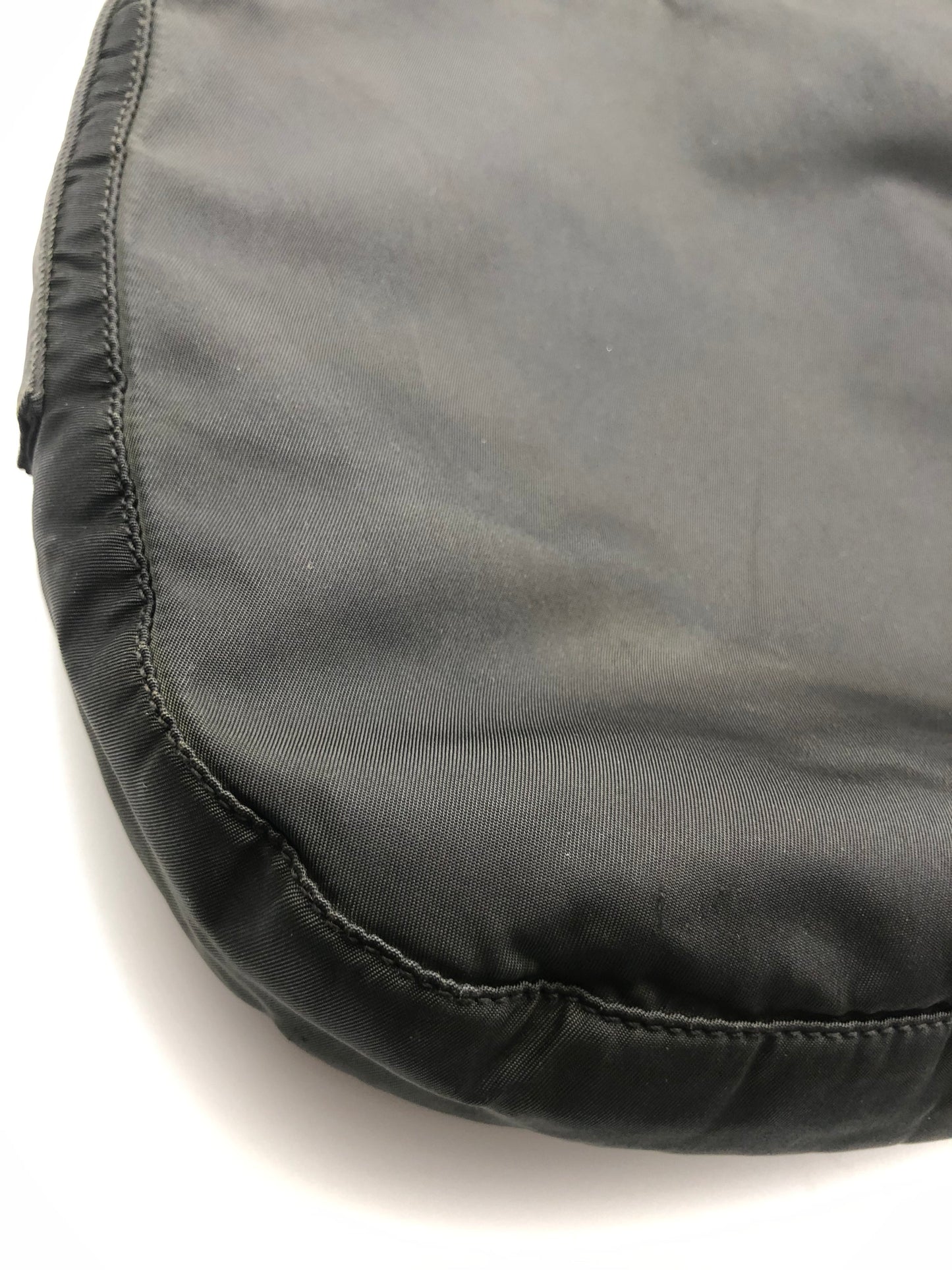 Authentic Prada Charcoal Black Nylon Brown Acrylic Chain Strap Shoulder Bag