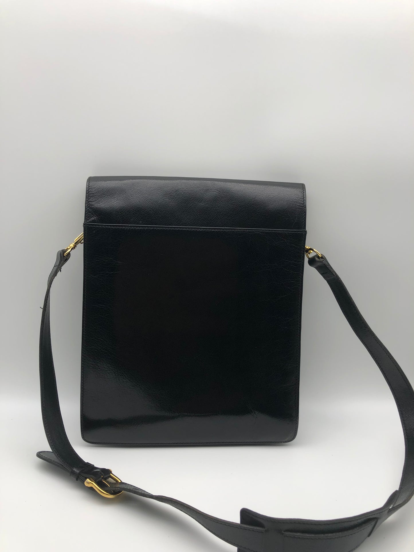 Authentic Celine Vintage Horse Carriage Black Leather Shoulder Bag