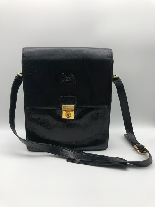 Authentic Celine Vintage Horse Carriage Black Leather Shoulder Bag