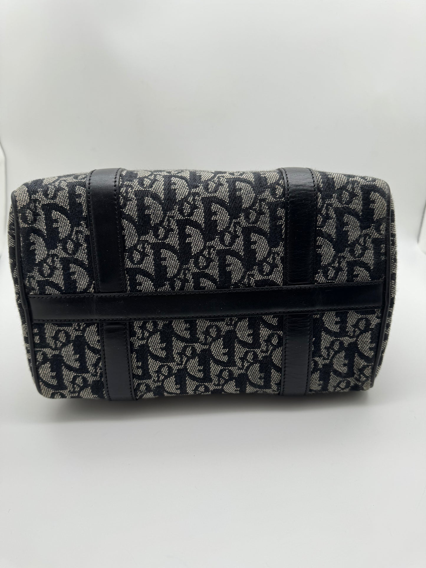 Authentic Christian Dior Boston 25 Black Trotter Jacquard Canvas Handbag