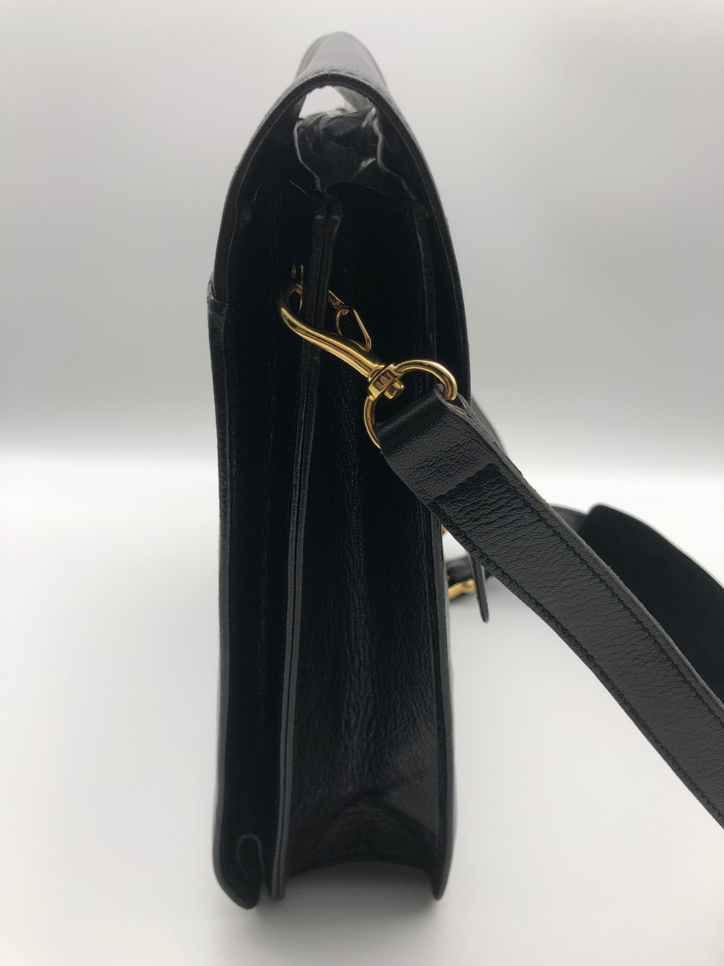 Authentic Celine Vintage Horse Carriage Black Leather Shoulder Bag
