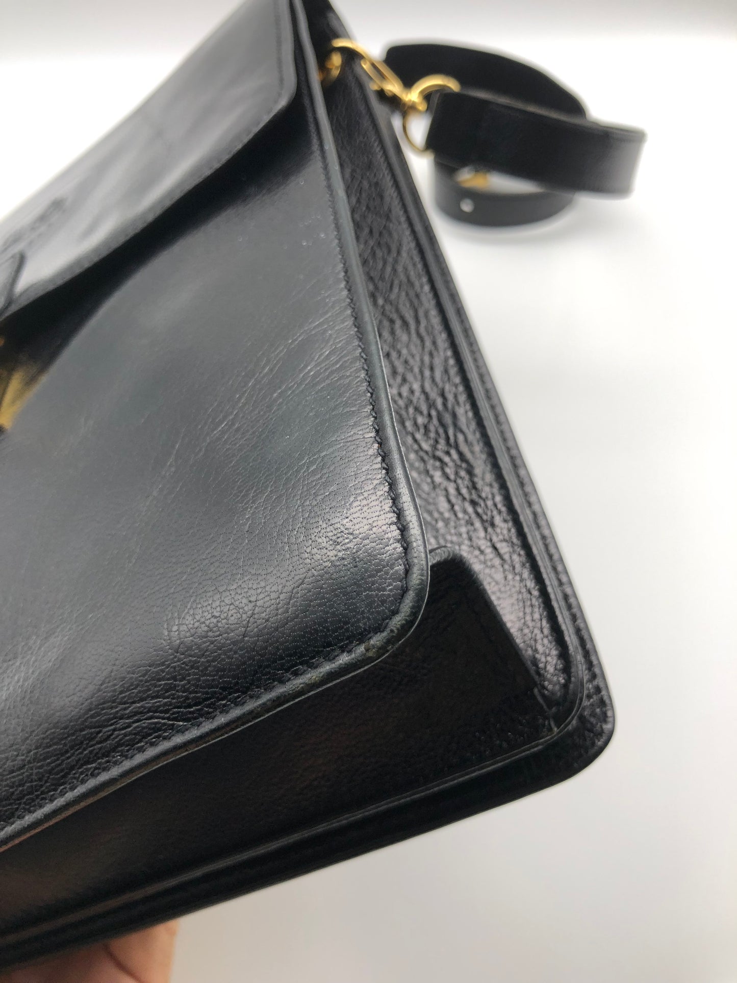 Authentic Celine Vintage Horse Carriage Black Leather Shoulder Bag