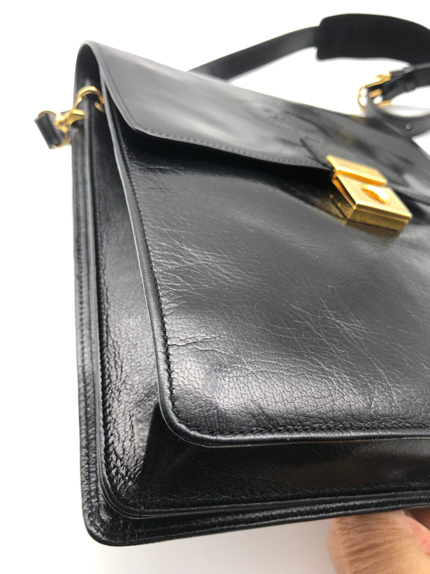 Authentic Celine Vintage Horse Carriage Black Leather Shoulder Bag