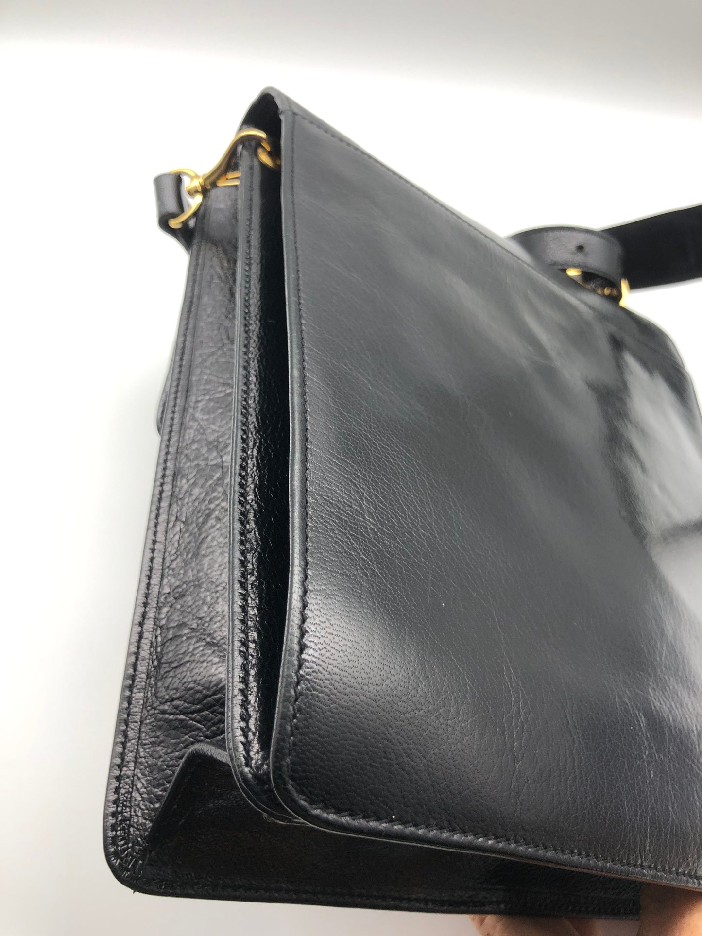 Authentic Celine Vintage Horse Carriage Black Leather Shoulder Bag