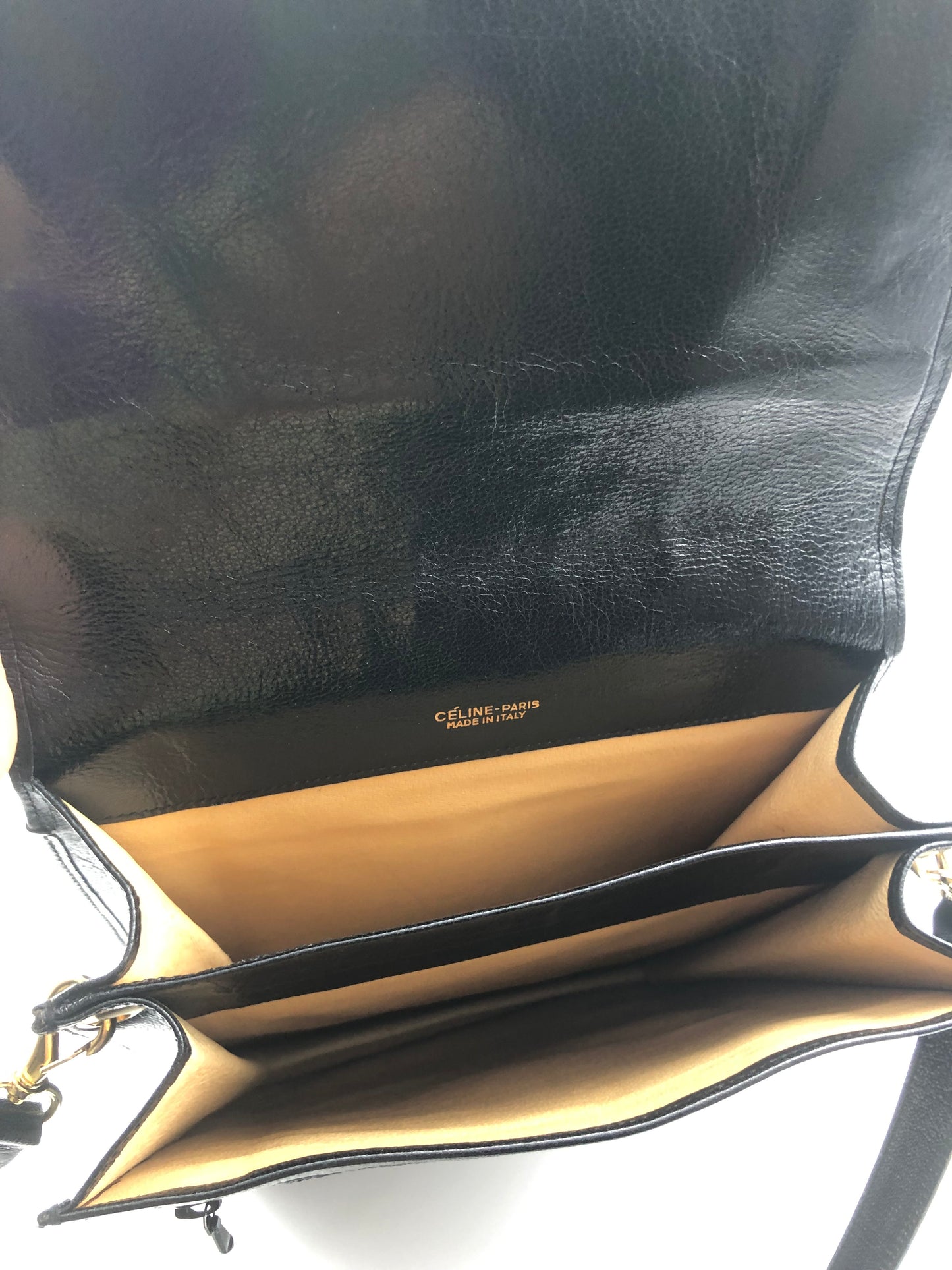 Authentic Celine Vintage Horse Carriage Black Leather Shoulder Bag