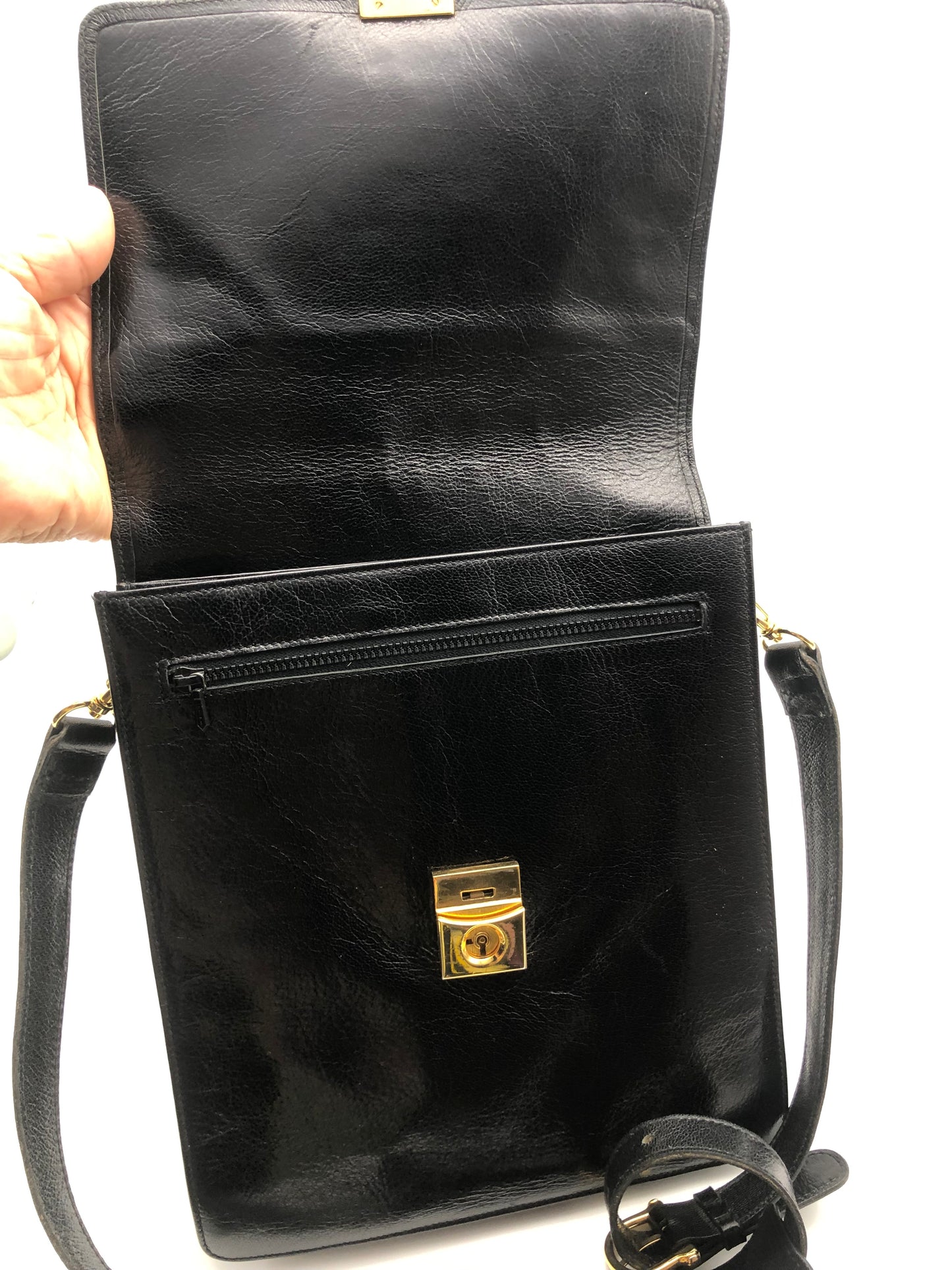 Authentic Celine Vintage Horse Carriage Black Leather Shoulder Bag