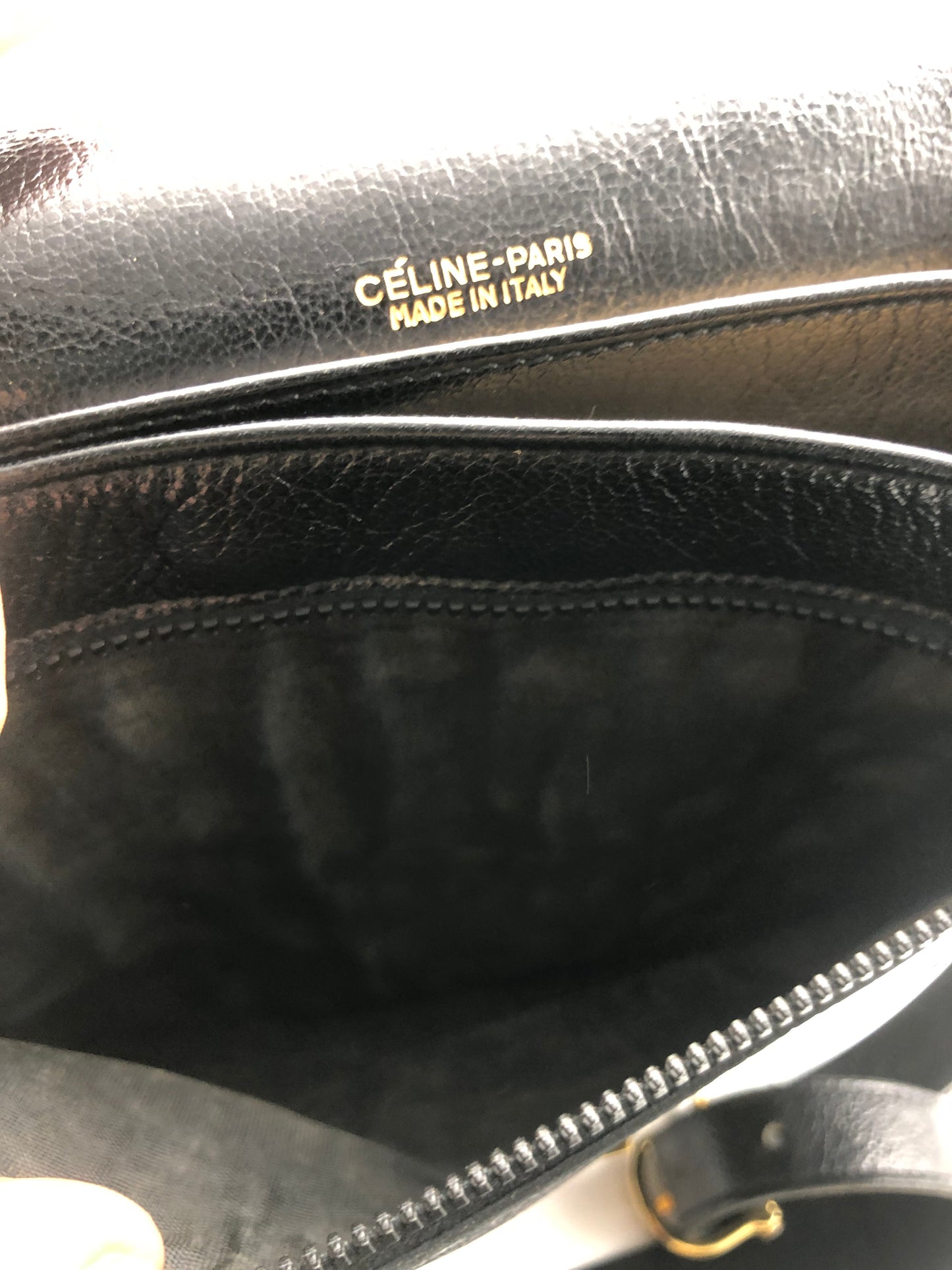 Authentic Celine Vintage Horse Carriage Black Leather Shoulder Bag