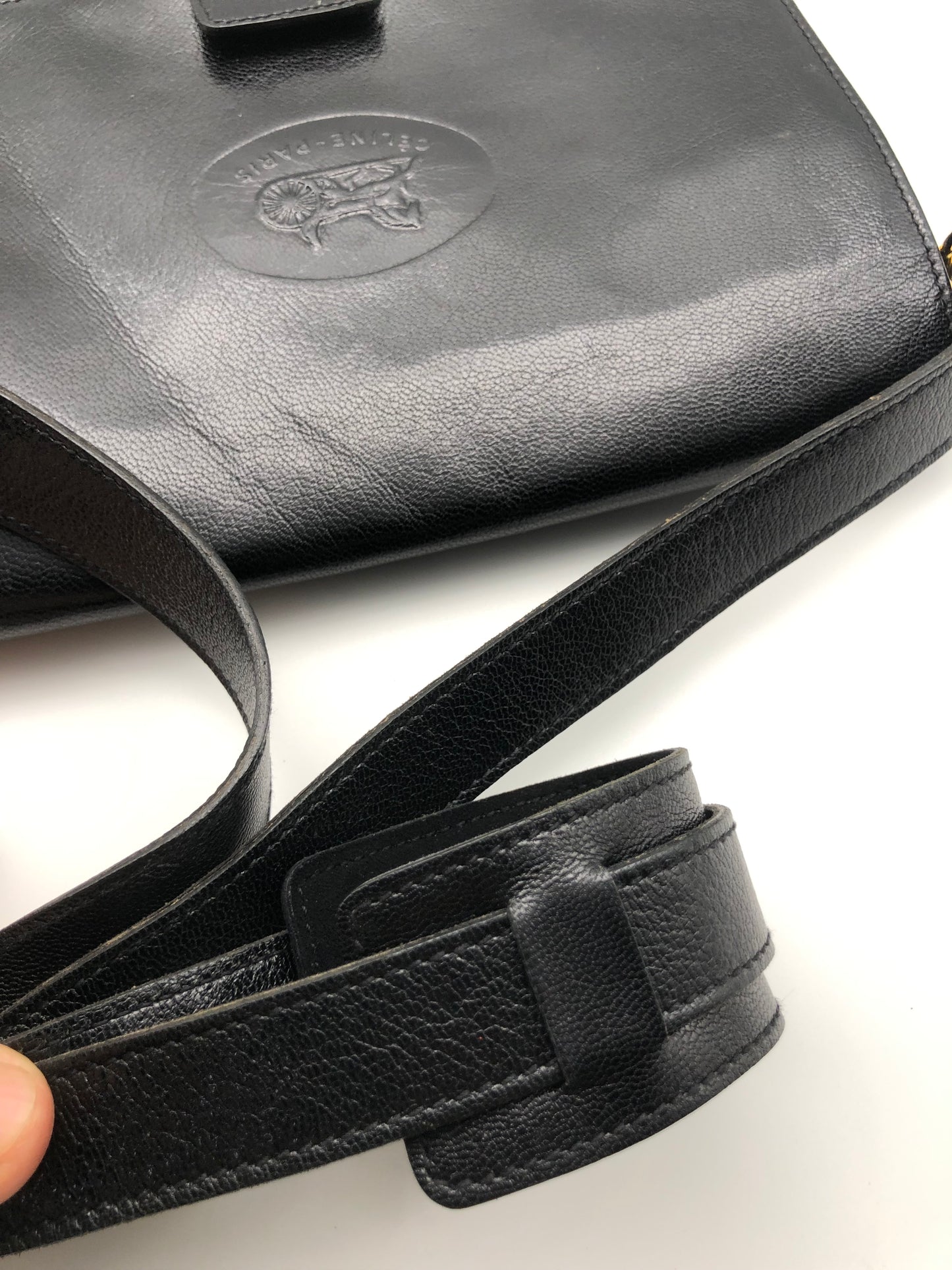 Authentic Celine Vintage Horse Carriage Black Leather Shoulder Bag