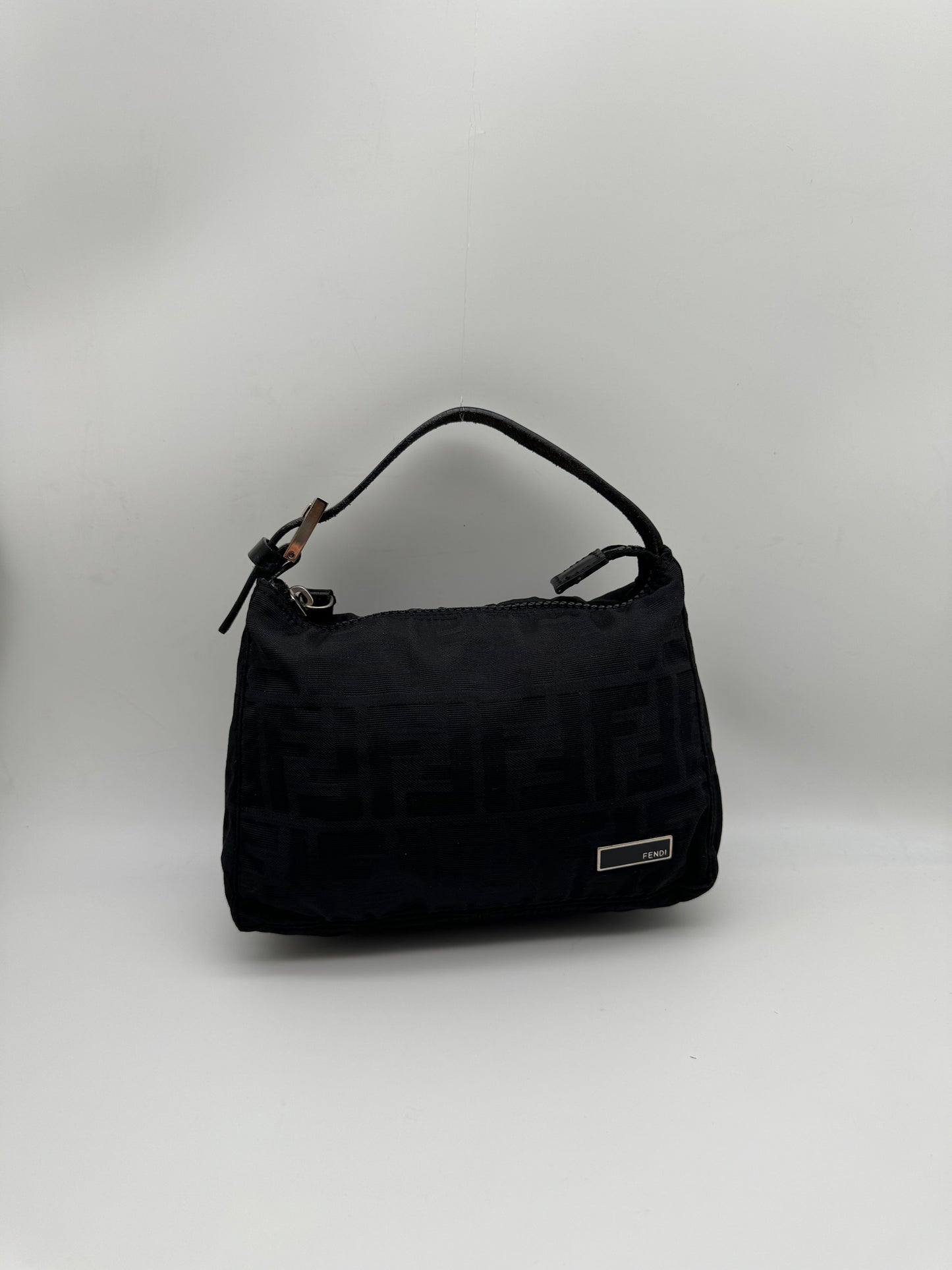 Authentic Fendi Vintage Handbag Black Zucca Logo Jacquard Canvas