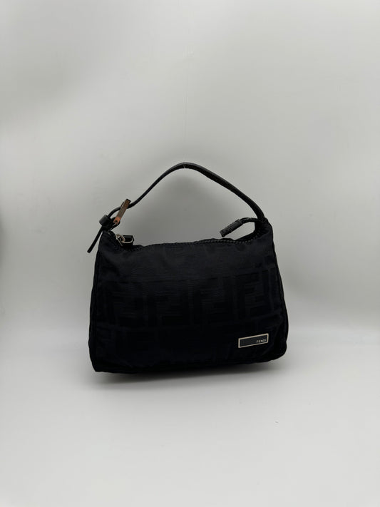 Authentic Fendi Vintage Handbag Black Zucca Logo Jacquard Canvas