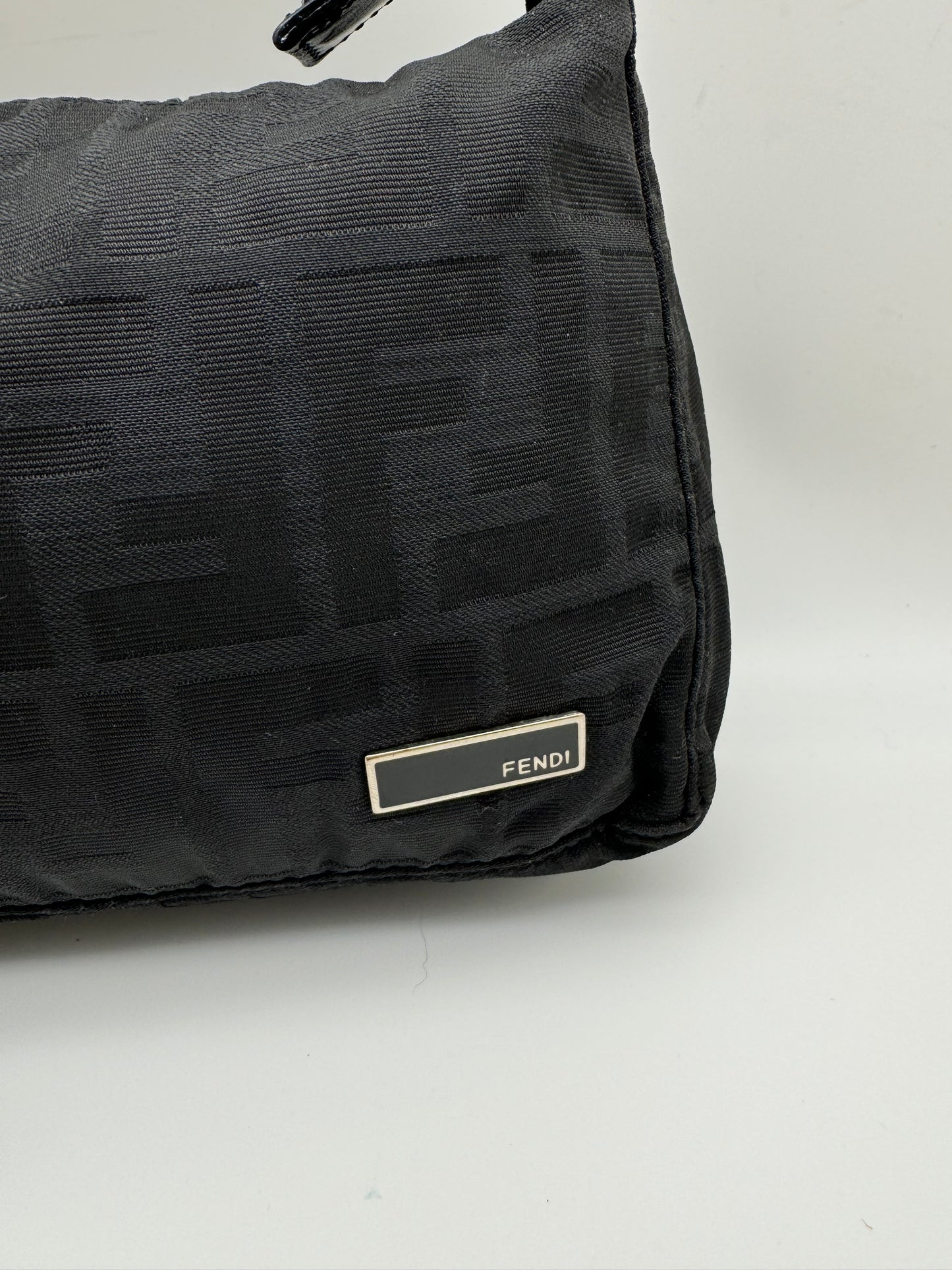 Authentic Fendi Vintage Handbag Black Zucca Logo Jacquard Canvas