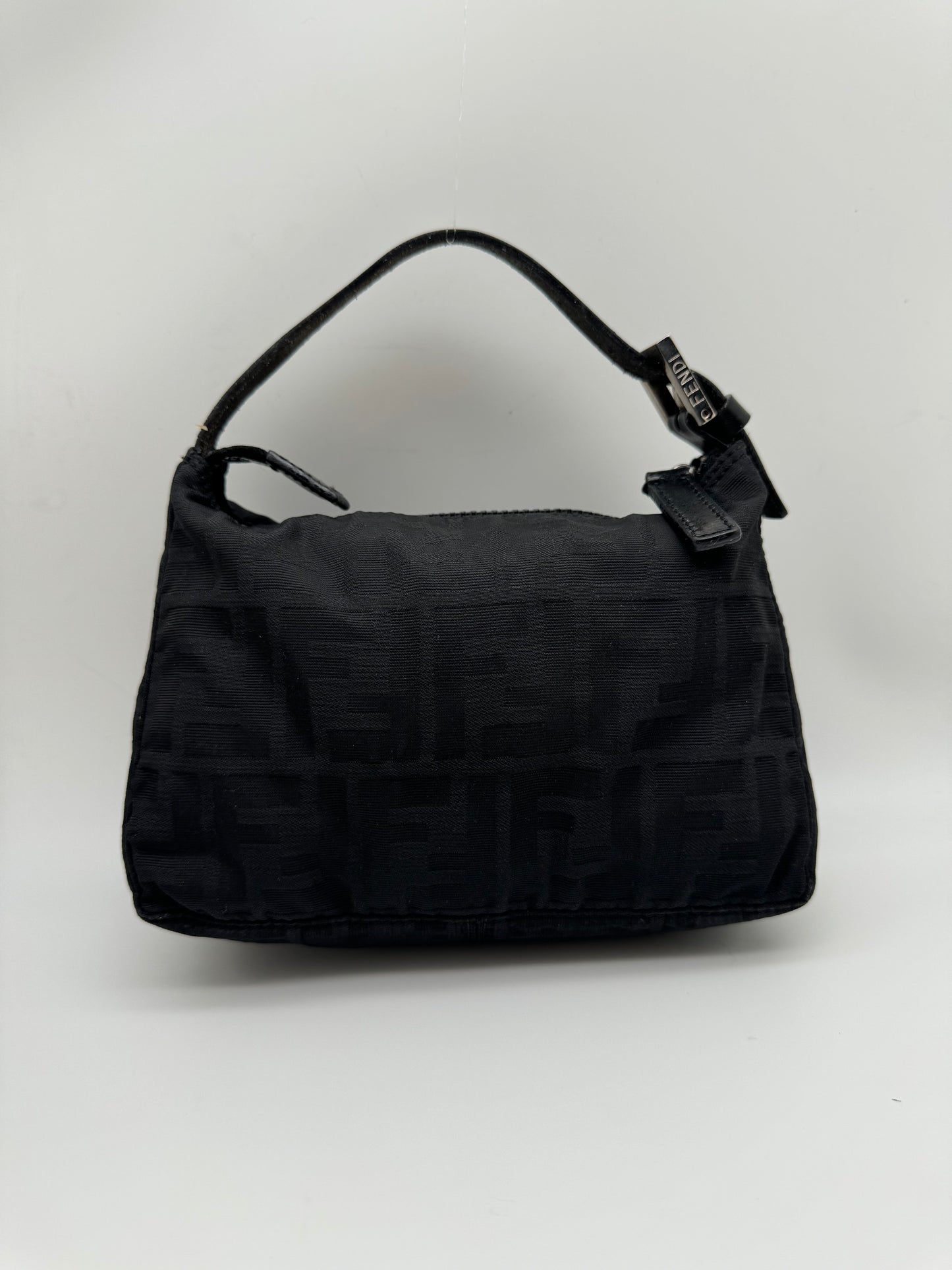 Authentic Fendi Vintage Handbag Black Zucca Logo Jacquard Canvas