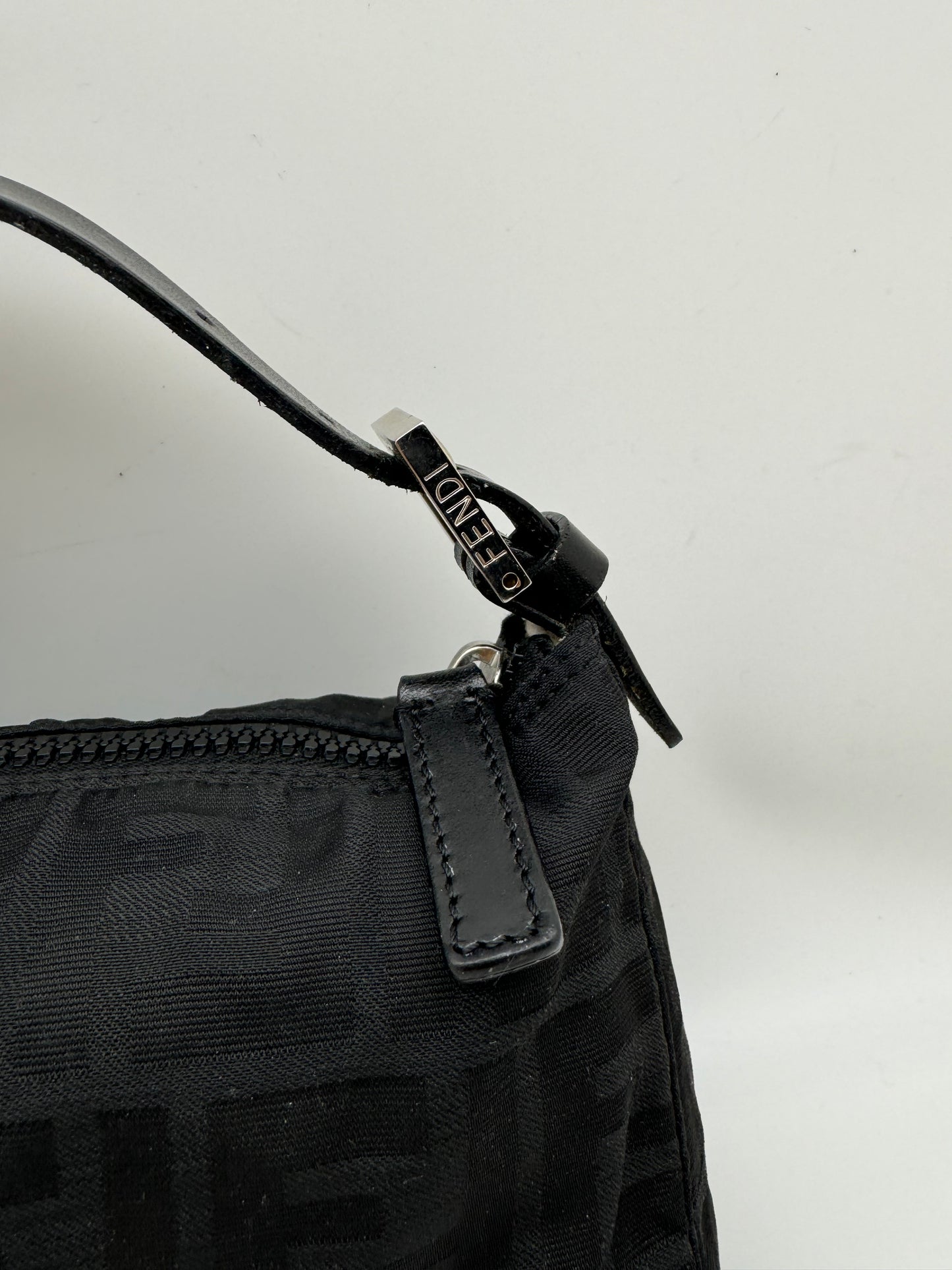 Authentic Fendi Vintage Handbag Black Zucca Logo Jacquard Canvas
