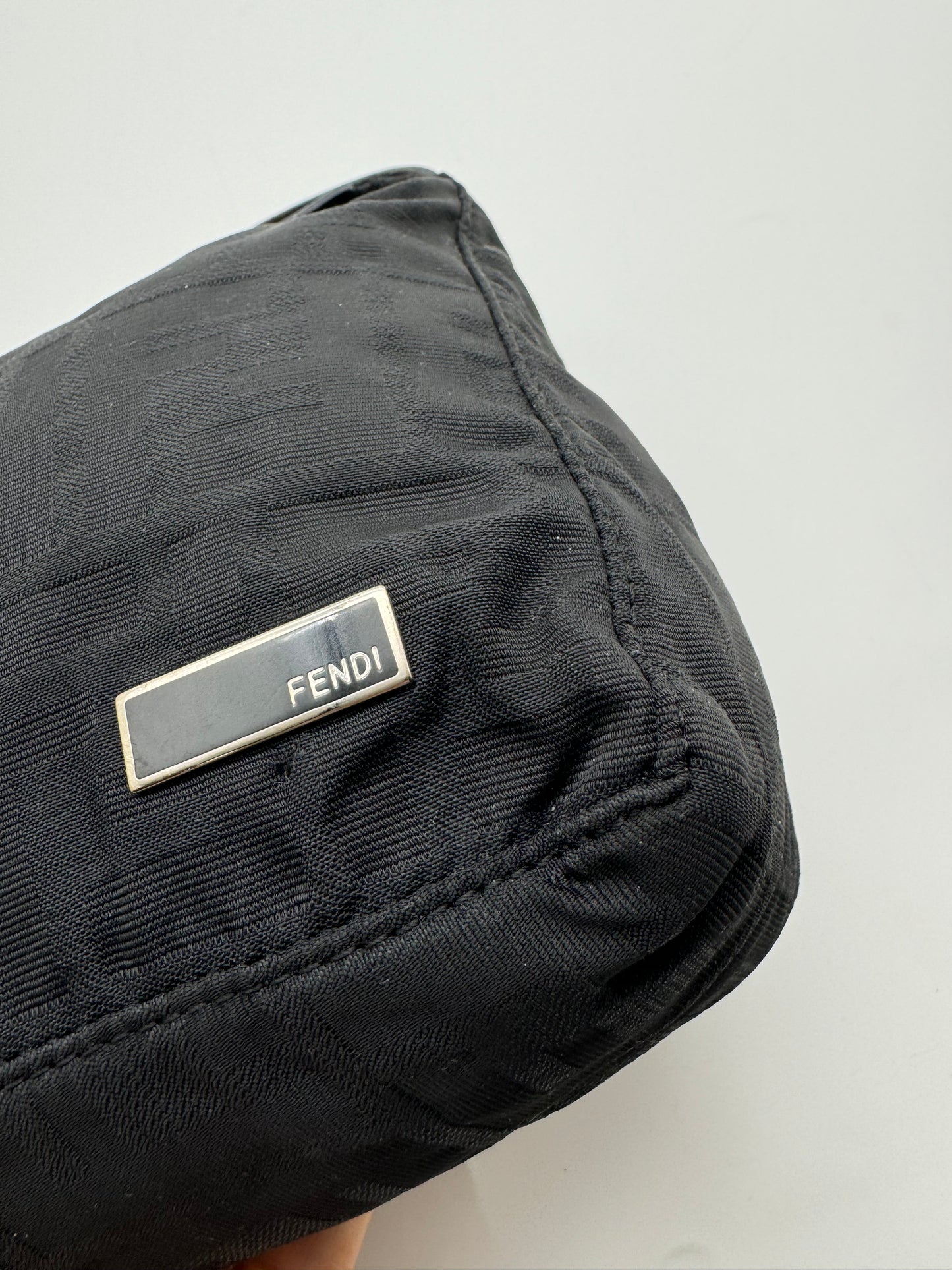 Authentic Fendi Vintage Handbag Black Zucca Logo Jacquard Canvas
