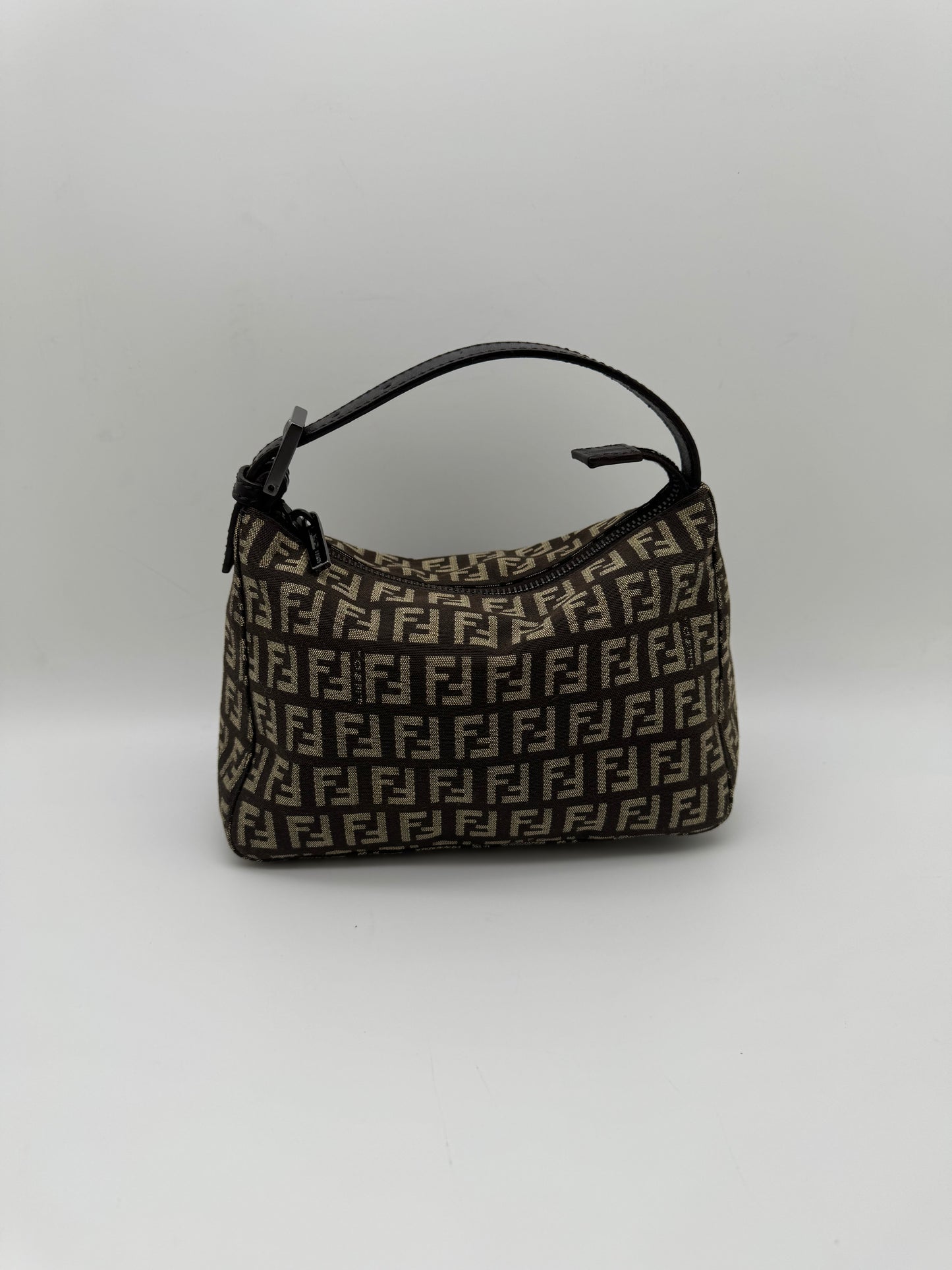 Authentic Fendi Brown & Beige FF Zucca Jacquard Cloth Small Handbag
