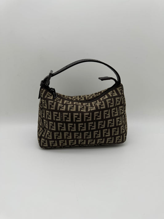 Authentic Fendi Brown & Beige FF Zucca Jacquard Cloth Small Handbag